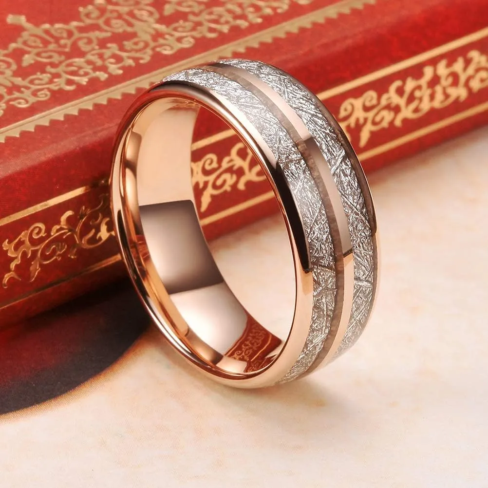 THREE KEYS JEWELRY 4mm 6mm 8mm Tungsten Wedding Ring Imitated Meteorite Rose Gold Polished Band