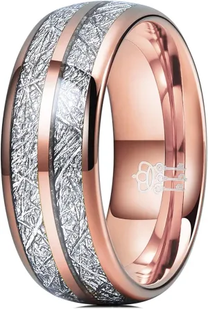 THREE KEYS JEWELRY 4mm 6mm 8mm Tungsten Wedding Ring Imitated Meteorite Rose Gold Polished Band