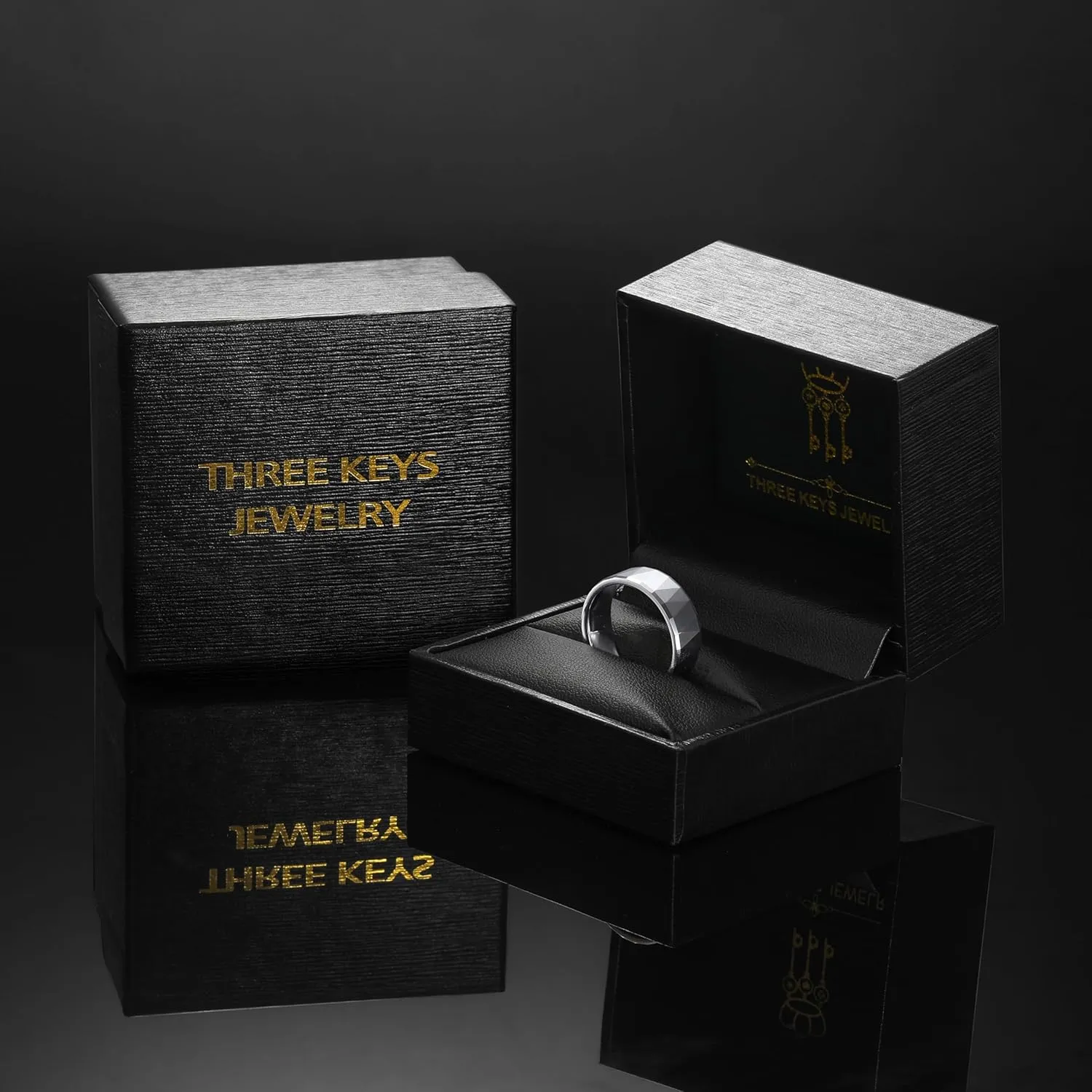 THREE KEYS JEWELRY Multi-faceted Tungsten Wedding Rings High Polished 8mm Silver Bands for Men Women