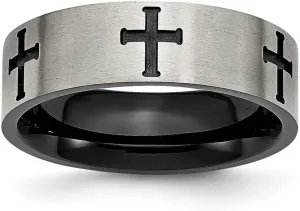 Titanium 7mm Religious Faith Cross Black Plated Brushed and Polished Band Ring Size 12.5-Band Style-Ring for Women and Men