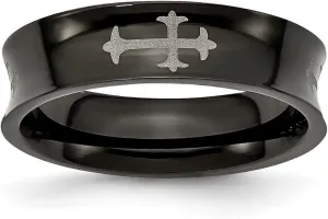 Titanium Concave Polished Religious Faith Crosses and Black Plated 6mm Band Ring Size 7.5-Band Style-Ring for Women and Men