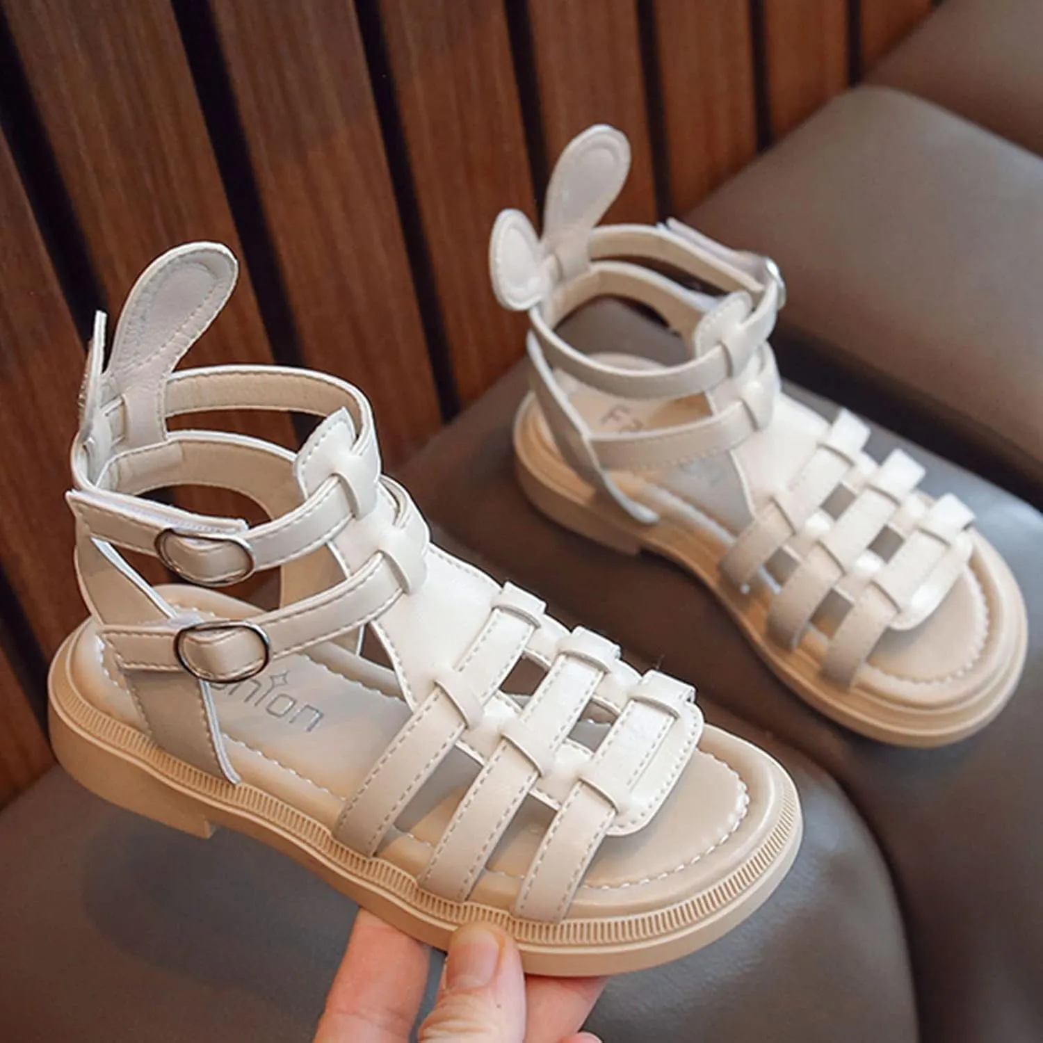 Toddler Girls Kids Sandals Open Toe Cute Flat Dress Sandals Strappy Summer Outdoor Beach Shoes with Back Zipper (White, 3 Big Kids)