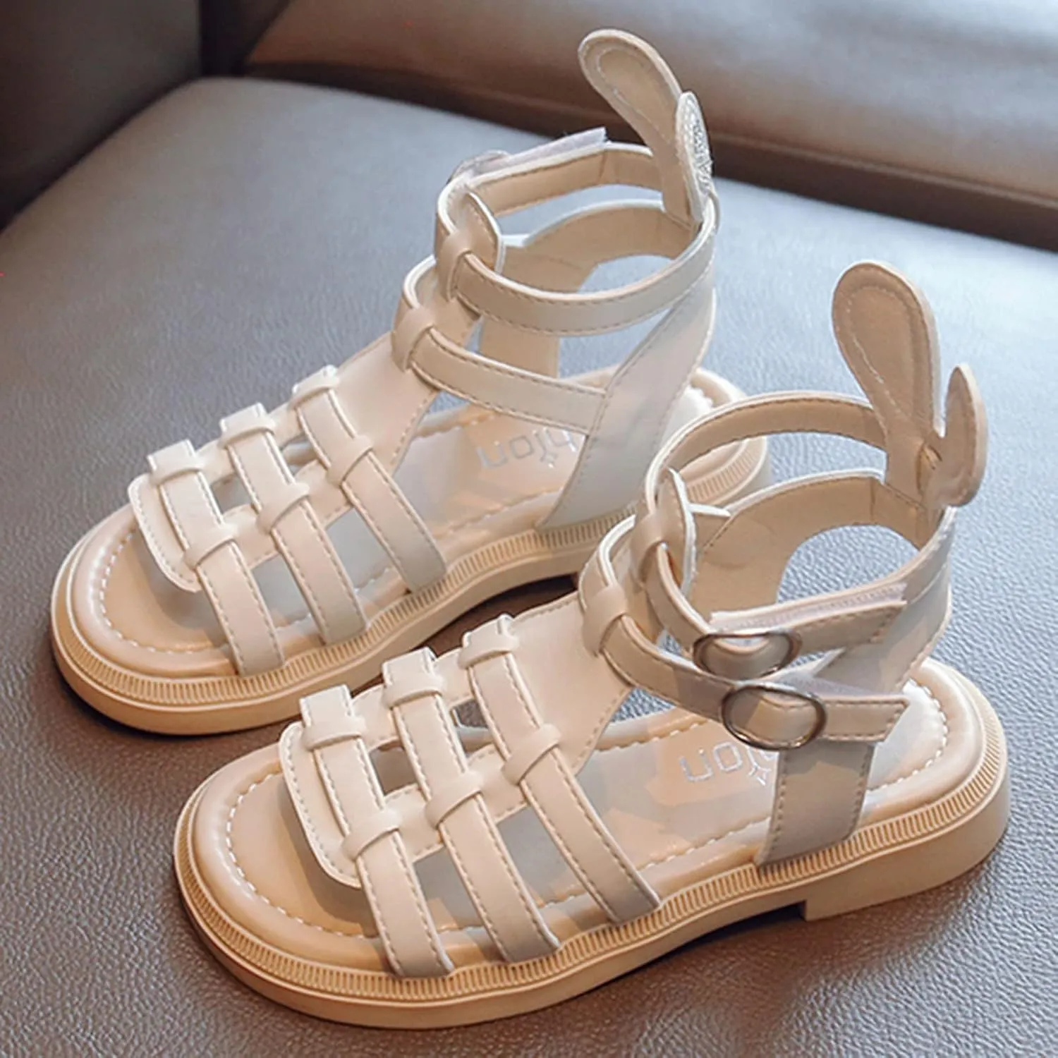 Toddler Girls Kids Sandals Open Toe Cute Flat Dress Sandals Strappy Summer Outdoor Beach Shoes with Back Zipper (White, 3 Big Kids)