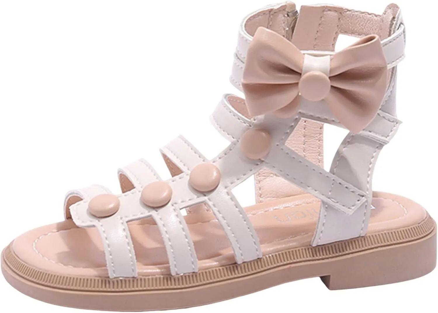 Toddler Girls Kids Sandals Open Toe Cute Flat Dress Sandals Strappy Summer Outdoor Beach Shoes with Back Zipper (White, 3 Big Kids)