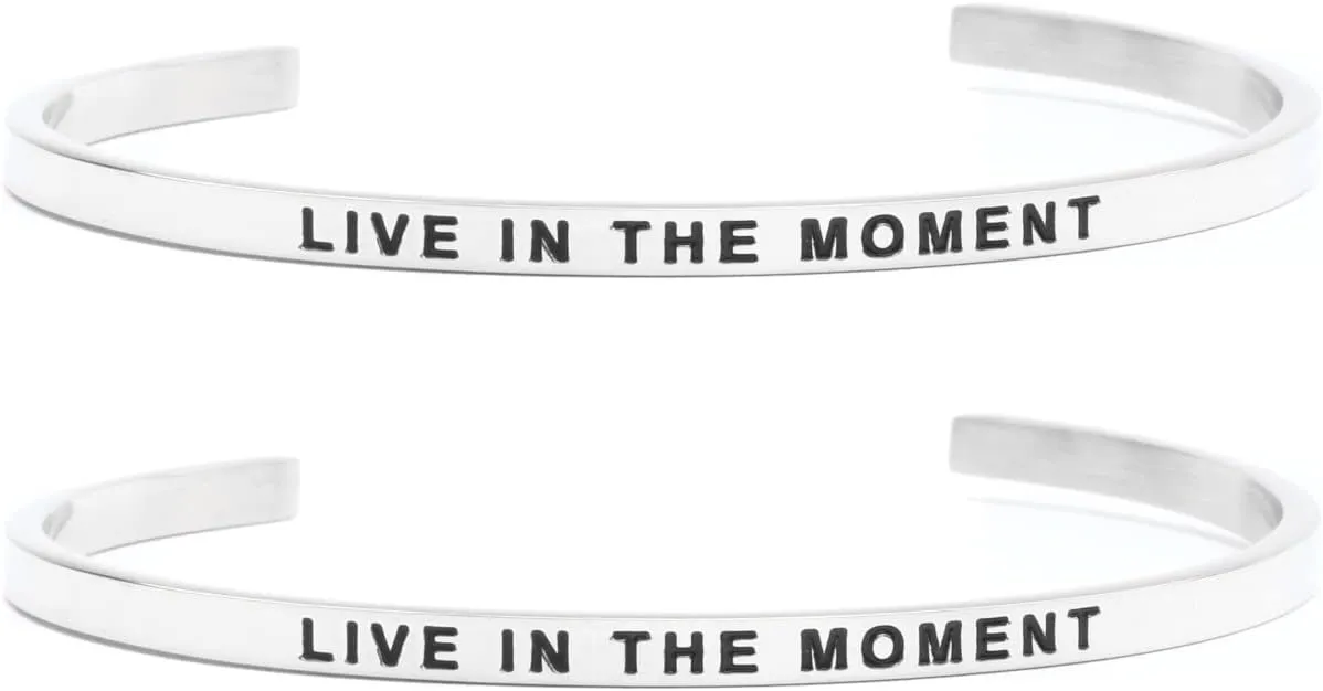 Two (2) of Live in The Moment Bangle Bracelet Inspiraional Cuff Band
