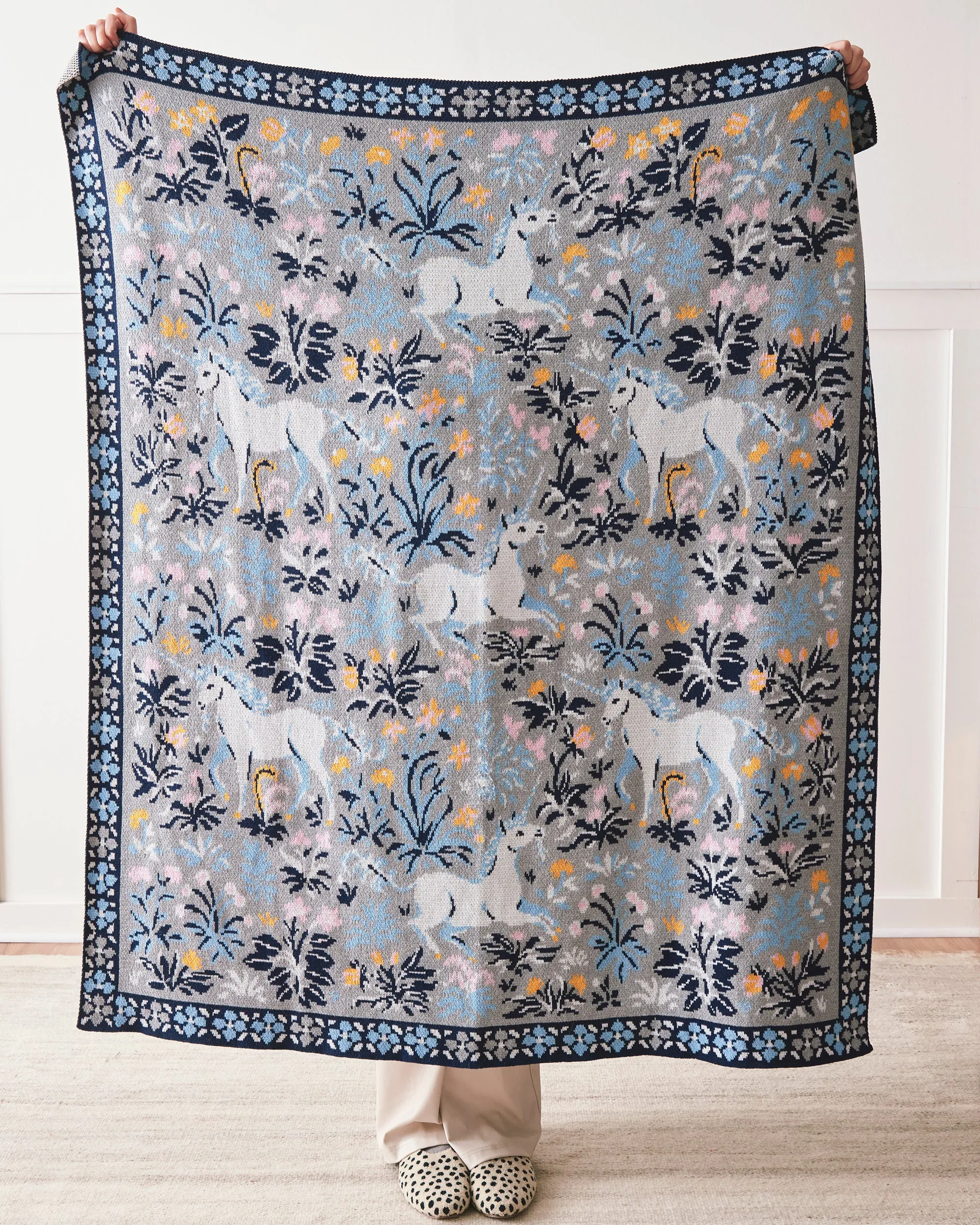 Unicorn's Garden - Knit Throw Blanket - Silver