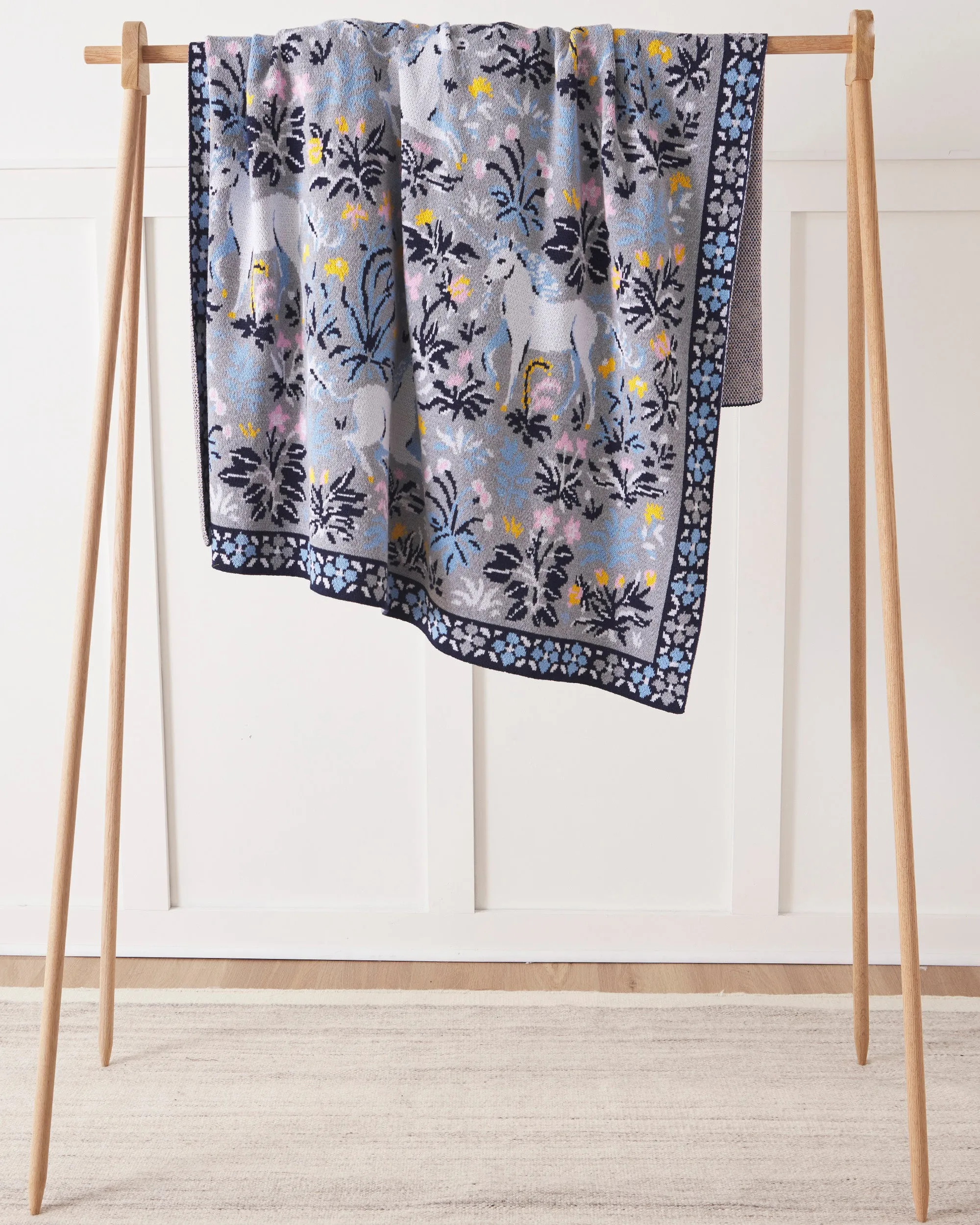 Unicorn's Garden - Knit Throw Blanket - Silver