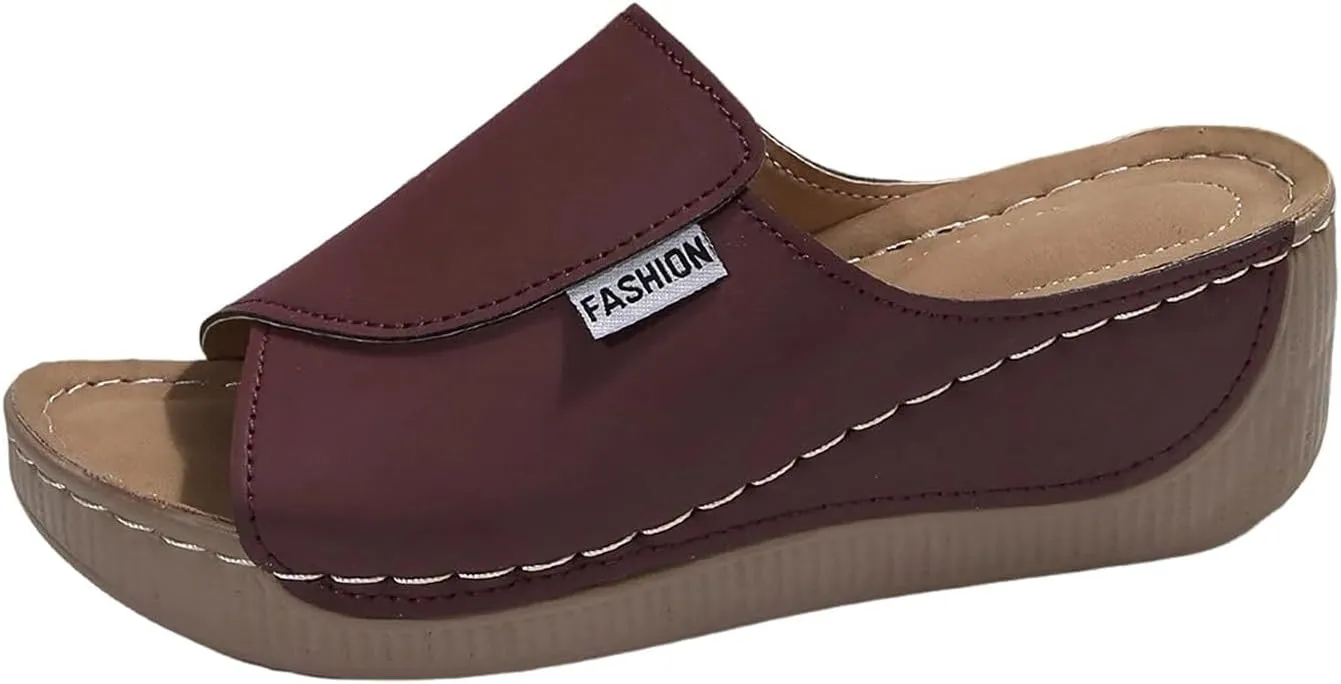 Wedge Sandals for Women 2025 Summer Arch Support Orthopedic Sandals Comfortable Fish Mouth Open Toe Slippers Slip on Platform Leather Wedge Sandal All Day Comfort