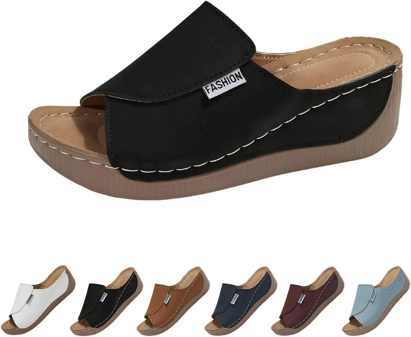 Wedge Sandals for Women 2025 Summer Arch Support Orthopedic Sandals Comfortable Fish Mouth Open Toe Slippers Slip on Platform Leather Wedge Sandal All Day Comfort