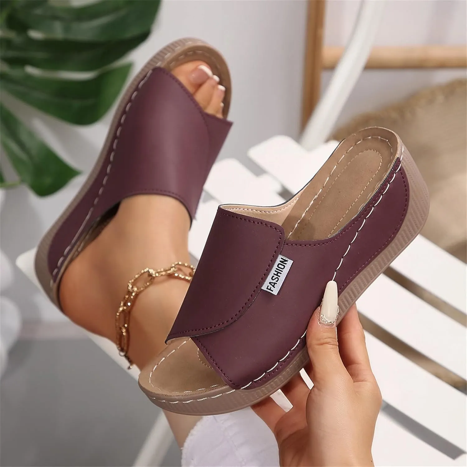 Wedge Sandals for Women 2025 Summer Arch Support Orthopedic Sandals Comfortable Fish Mouth Open Toe Slippers Slip on Platform Leather Wedge Sandal All Day Comfort