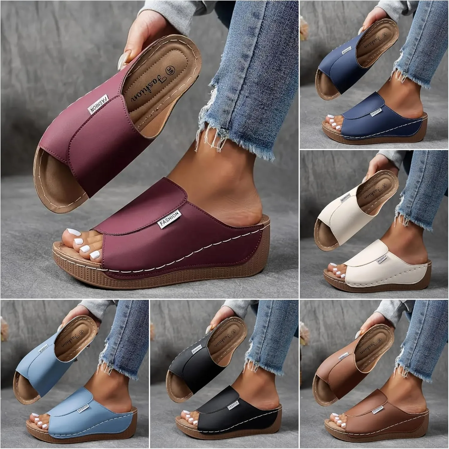 Wedge Sandals for Women 2025 Summer Arch Support Orthopedic Sandals Comfortable Fish Mouth Open Toe Slippers Slip on Platform Leather Wedge Sandal All Day Comfort