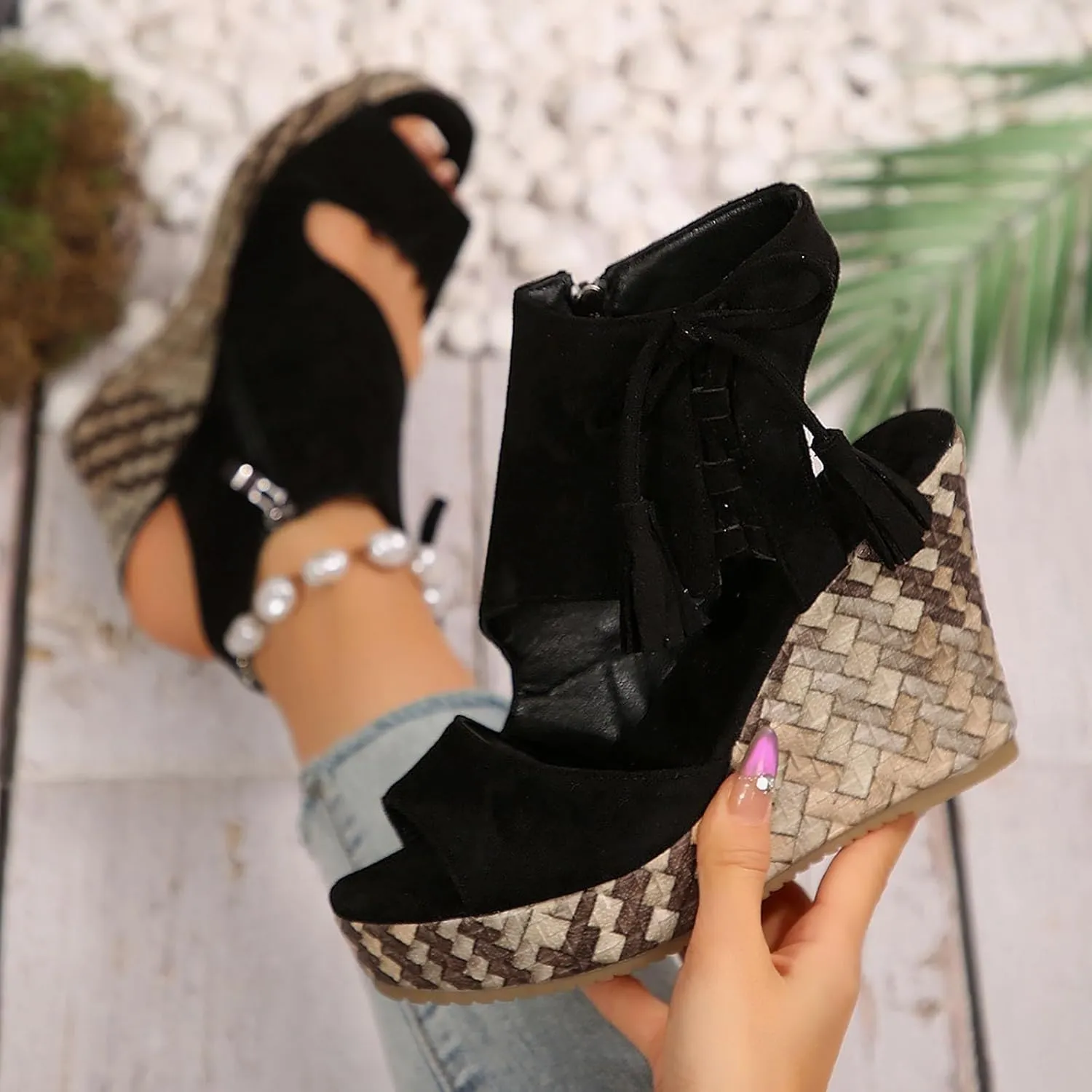 Wedge Sandals for Women Dressy Open Toe Ankle Strap Espadrilles Platform Sandals Summer Orthopedic Comfortable High Heels Beach Shoes Casual
