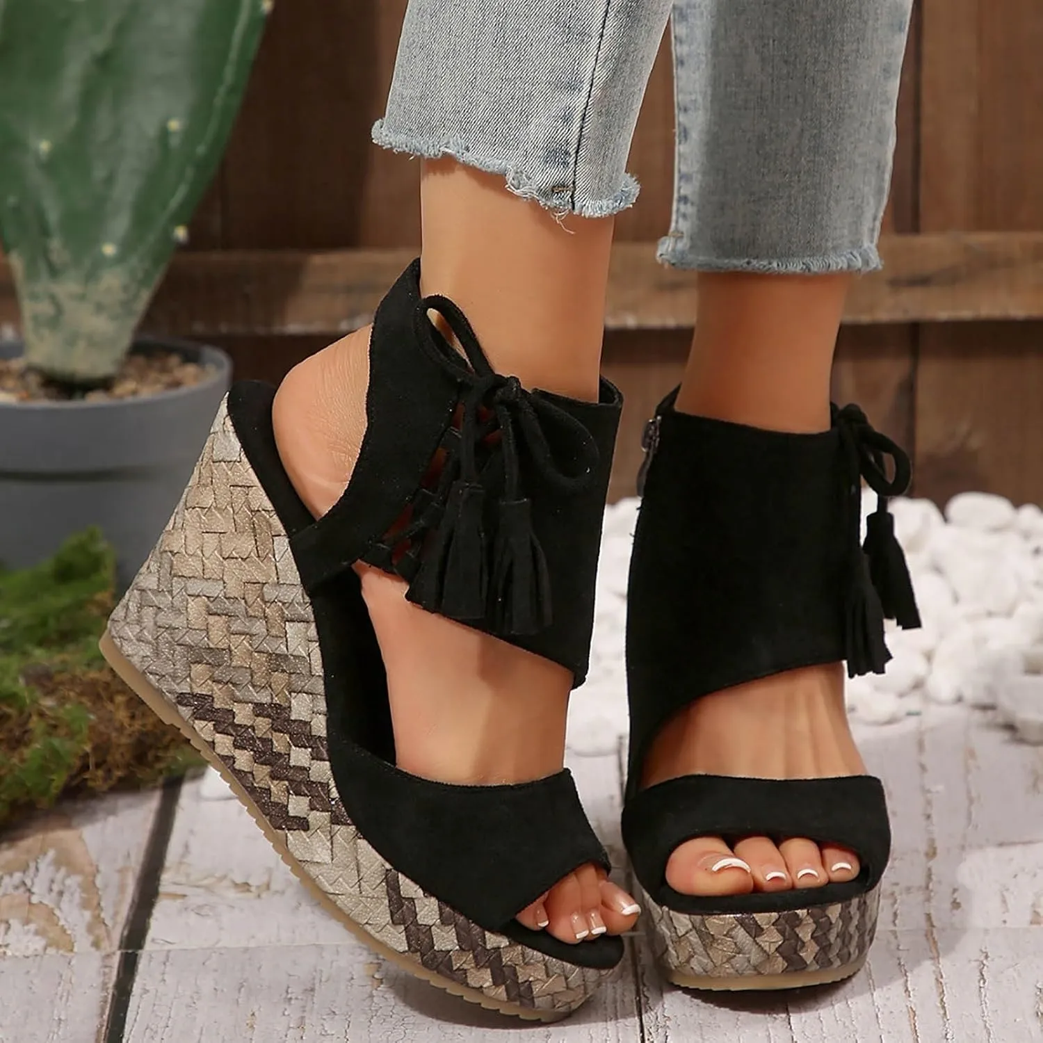 Wedge Sandals for Women Dressy Open Toe Ankle Strap Espadrilles Platform Sandals Summer Orthopedic Comfortable High Heels Beach Shoes Casual