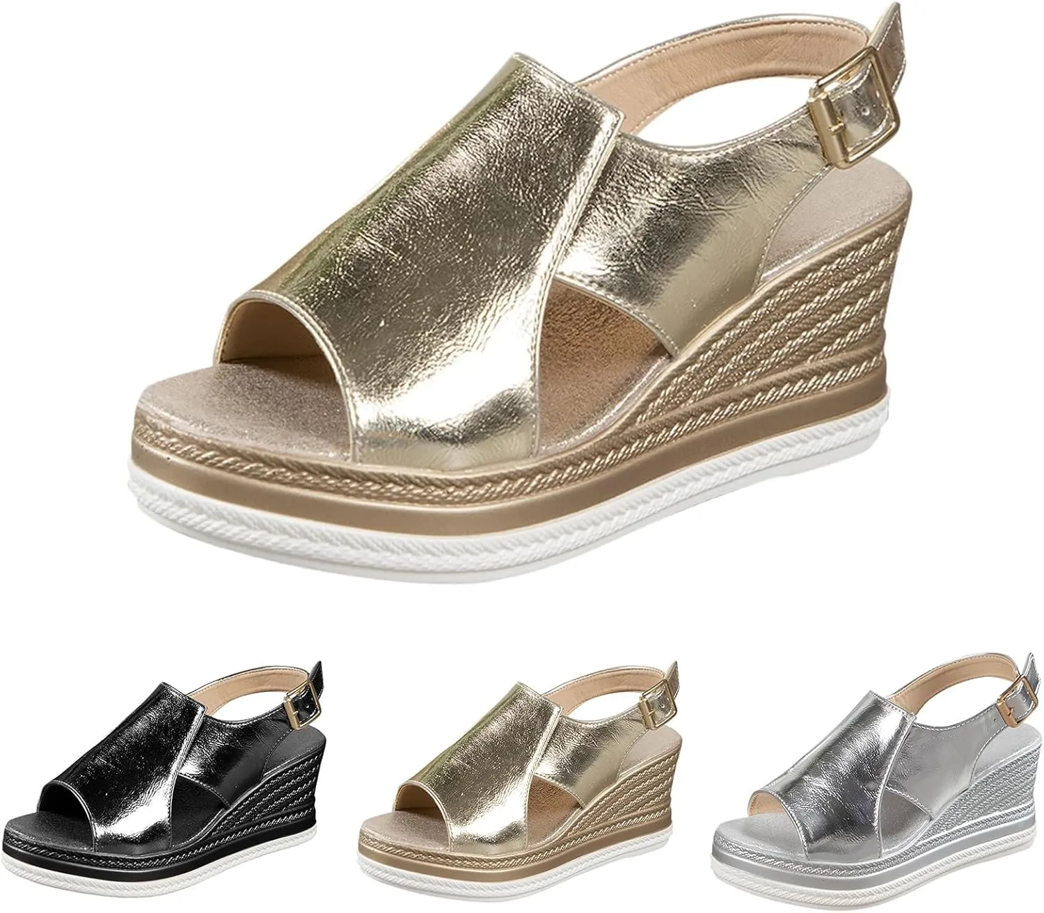 Wedge Sandals for Women Summer Open Toe Ankle Strap Espadrilles, Fashion Fish Mouth Platform Wedges Outdoor Leather Orthopedic Sandals Beach Casual Slip on Platform Shoes