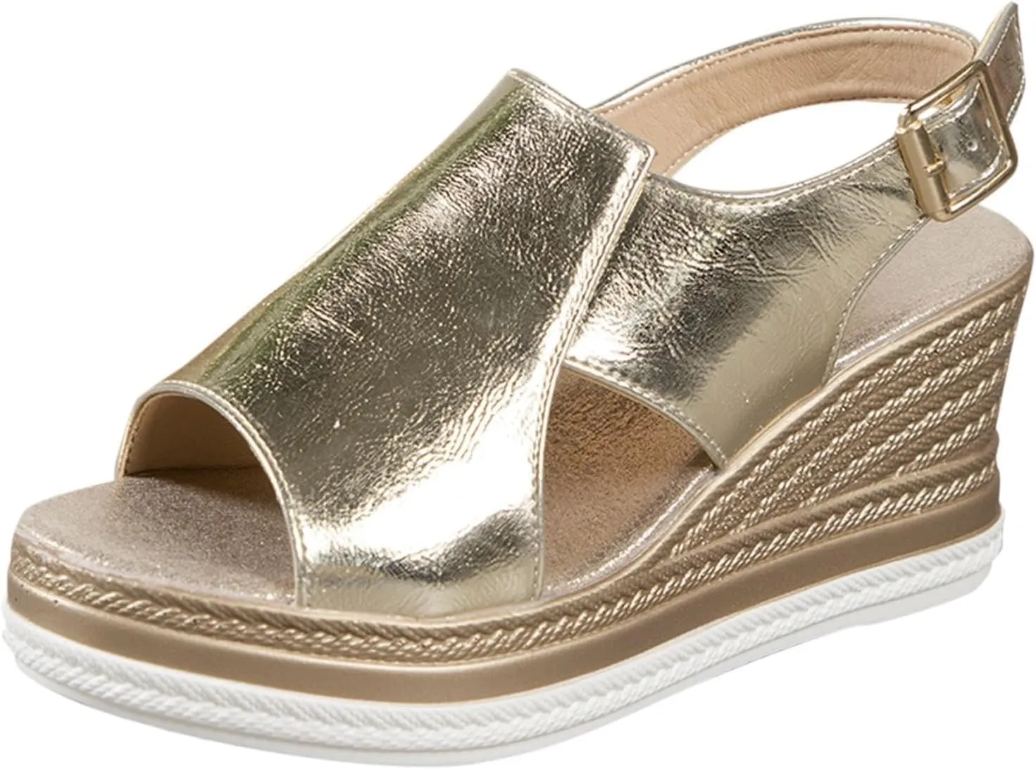 Wedge Sandals for Women Summer Open Toe Ankle Strap Espadrilles, Fashion Fish Mouth Platform Wedges Outdoor Leather Orthopedic Sandals Beach Casual Slip on Platform Shoes