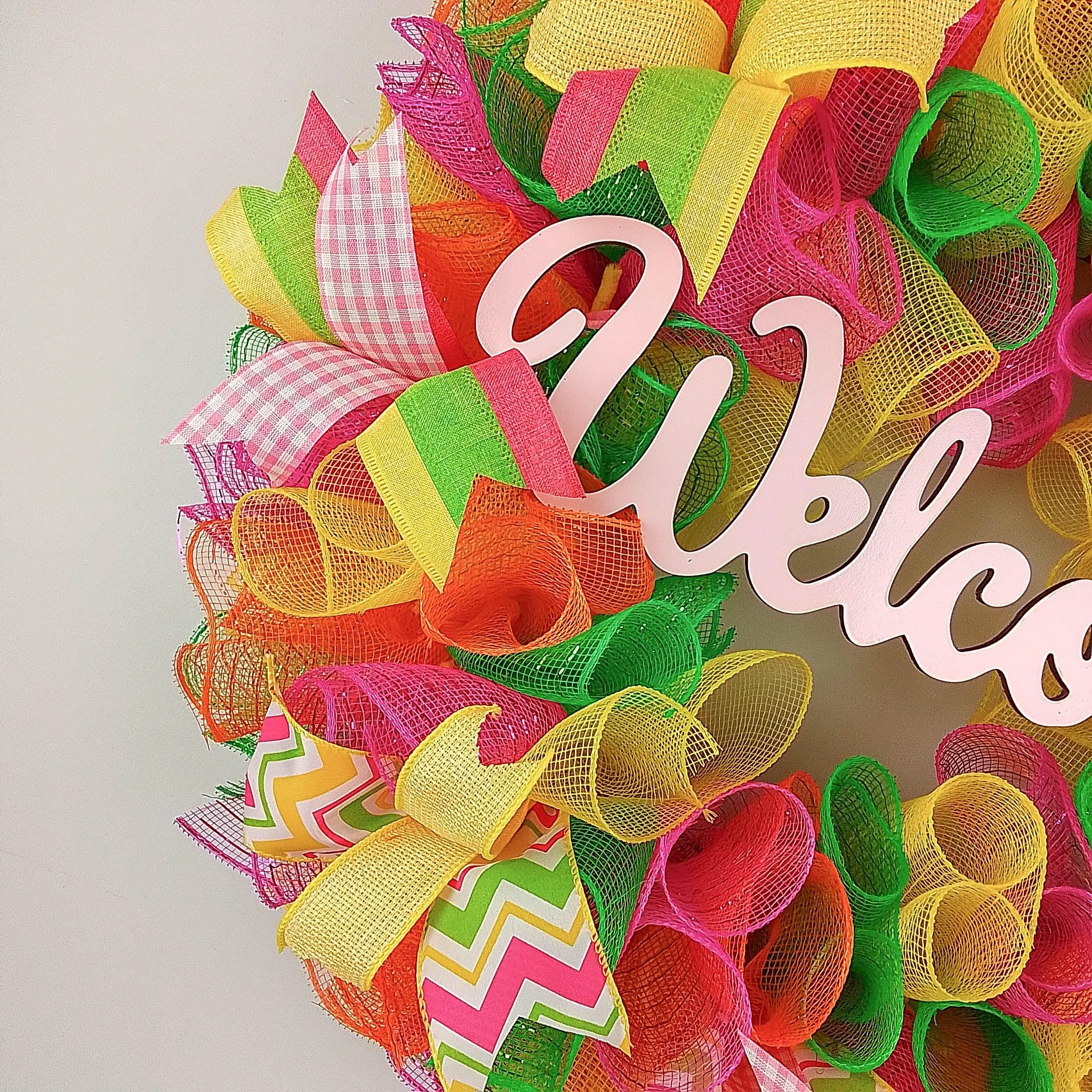 Welcome Summer Door Wreath | Pink Lime Green Yellow