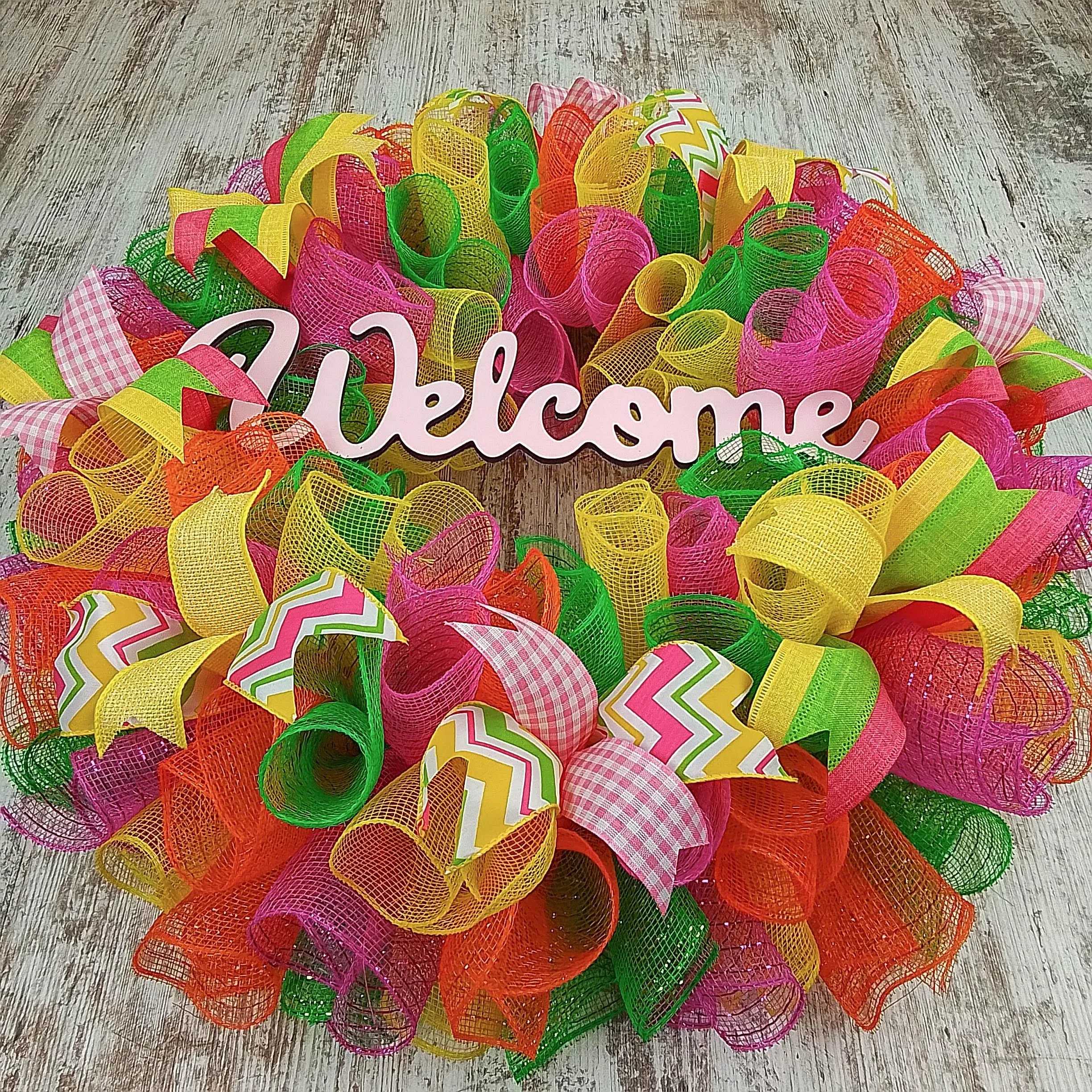 Welcome Summer Door Wreath | Pink Lime Green Yellow