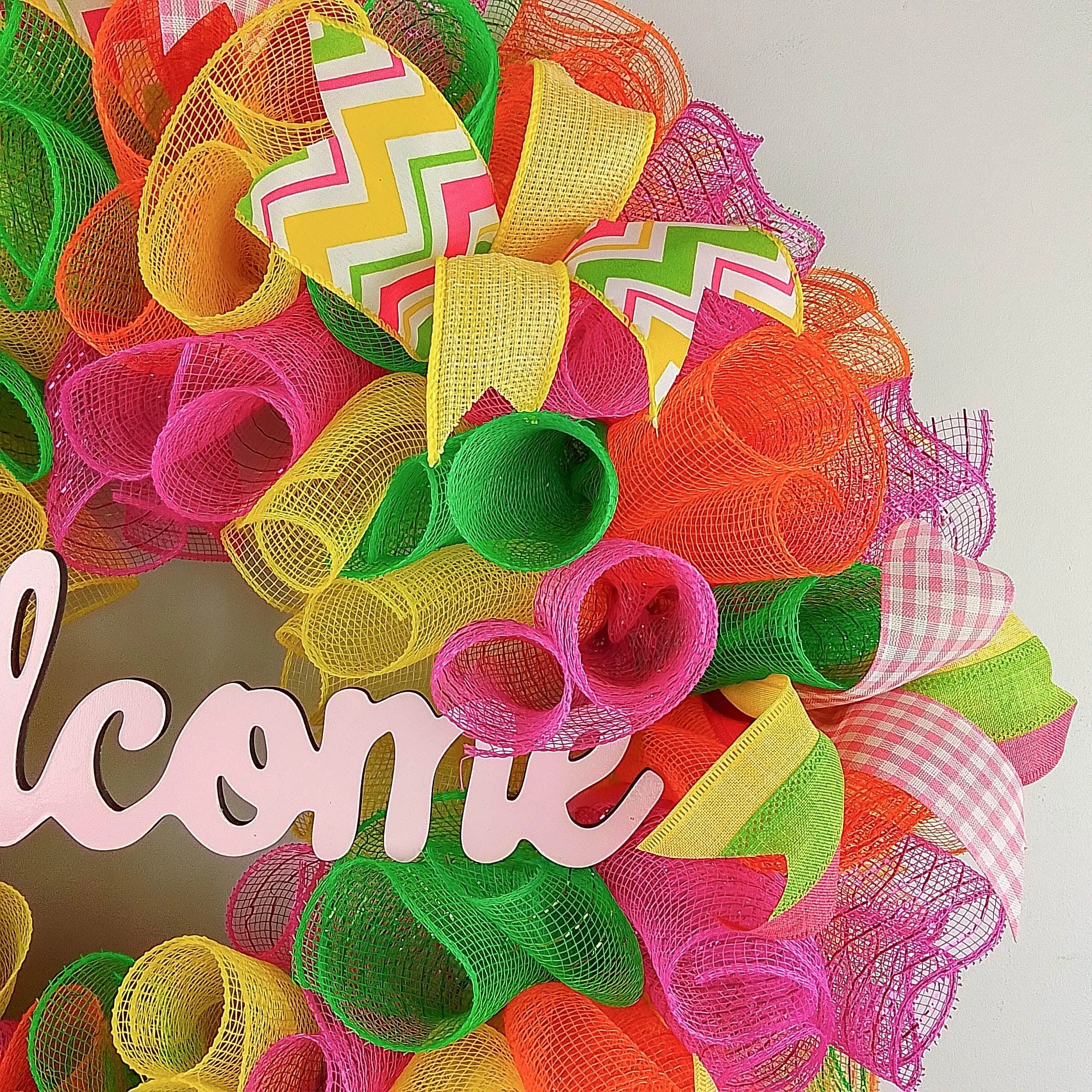 Welcome Summer Door Wreath | Pink Lime Green Yellow