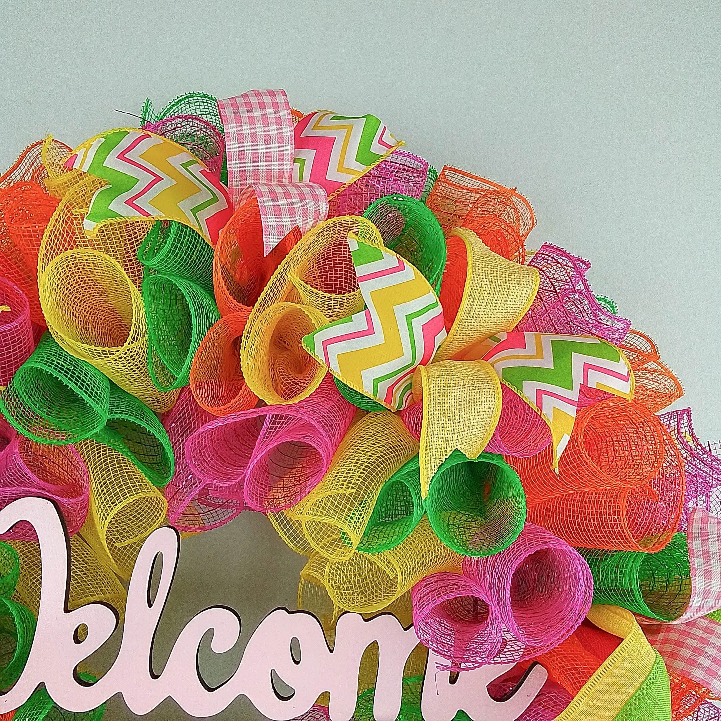 Welcome Summer Door Wreath | Pink Lime Green Yellow