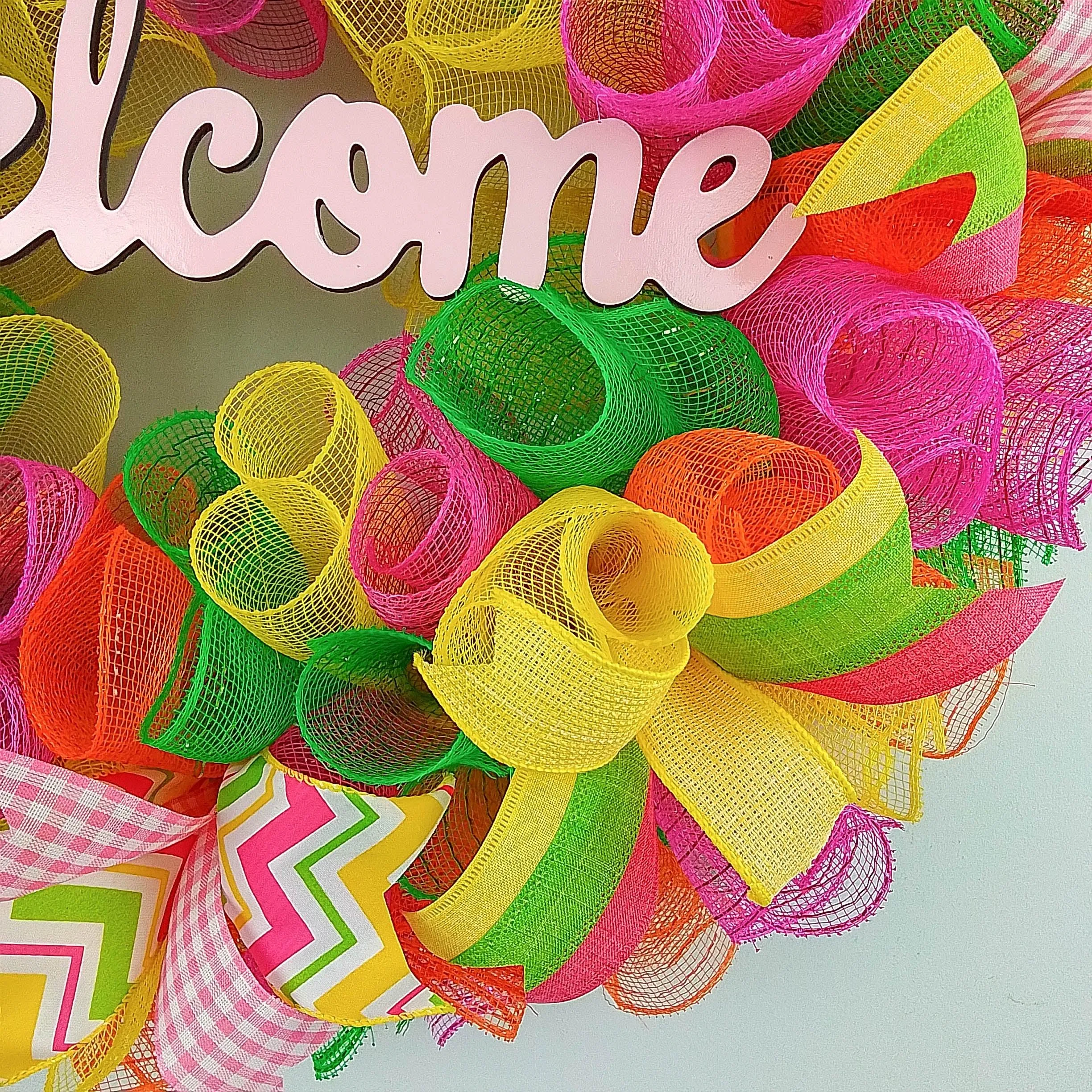 Welcome Summer Door Wreath | Pink Lime Green Yellow