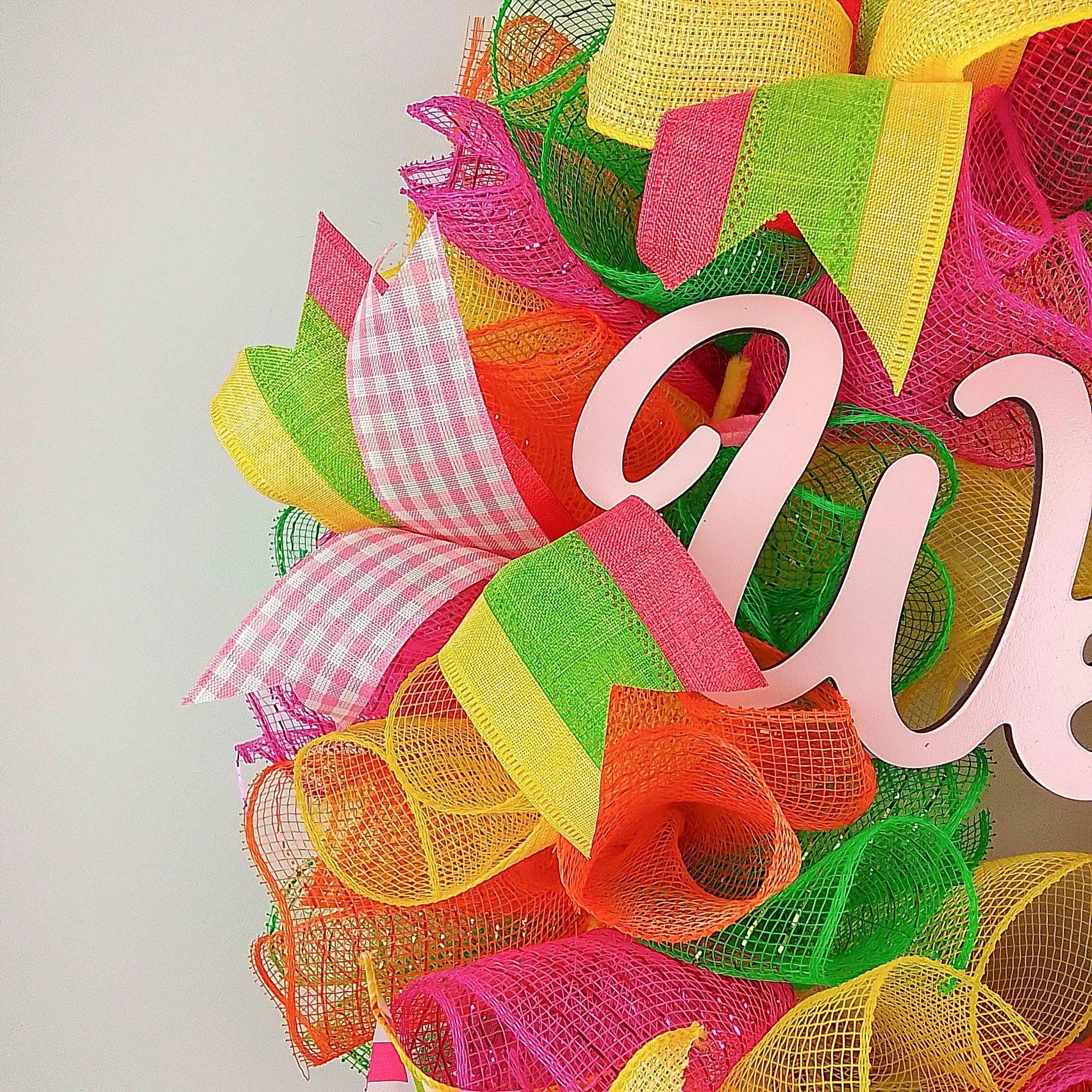 Welcome Summer Door Wreath | Pink Lime Green Yellow