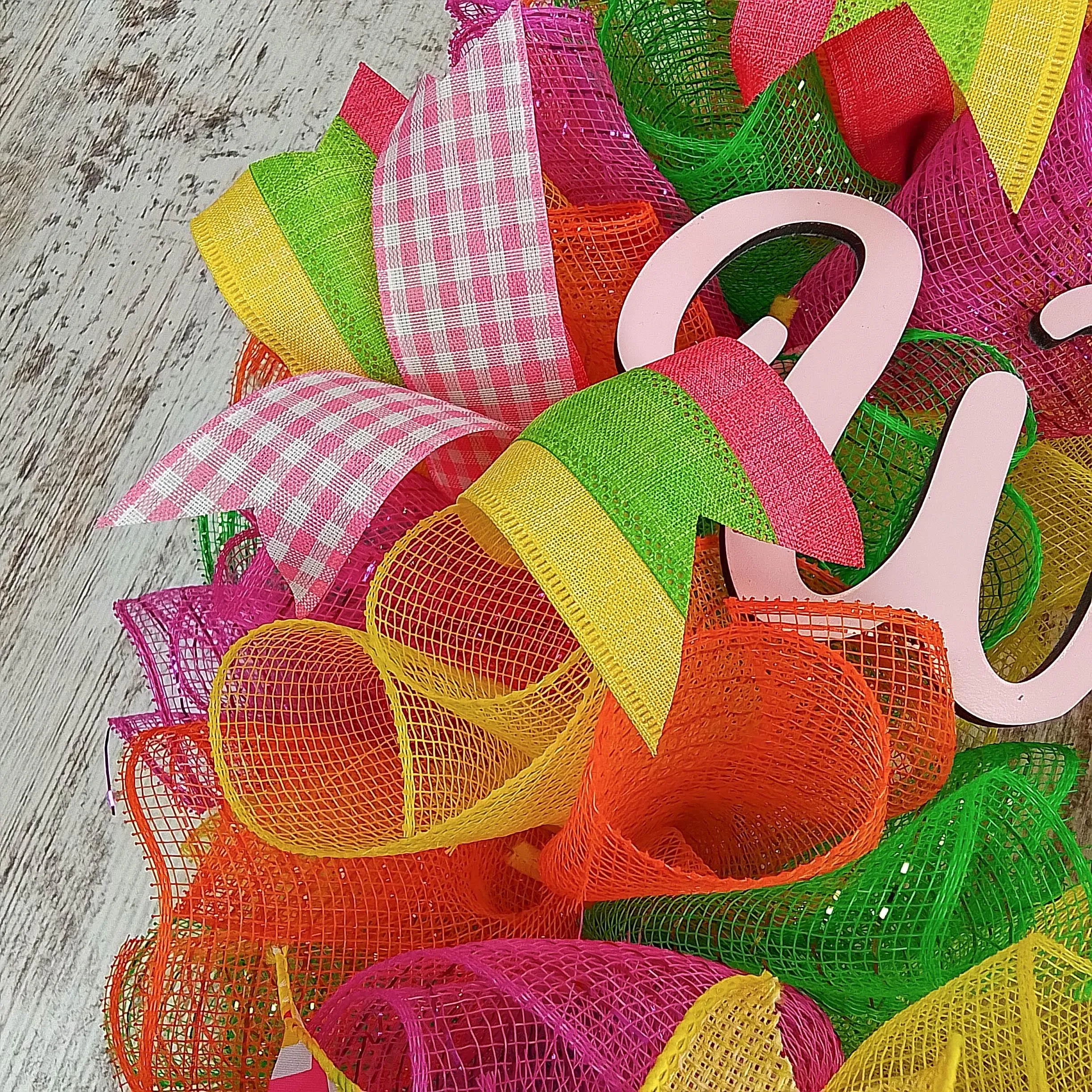 Welcome Summer Door Wreath | Pink Lime Green Yellow