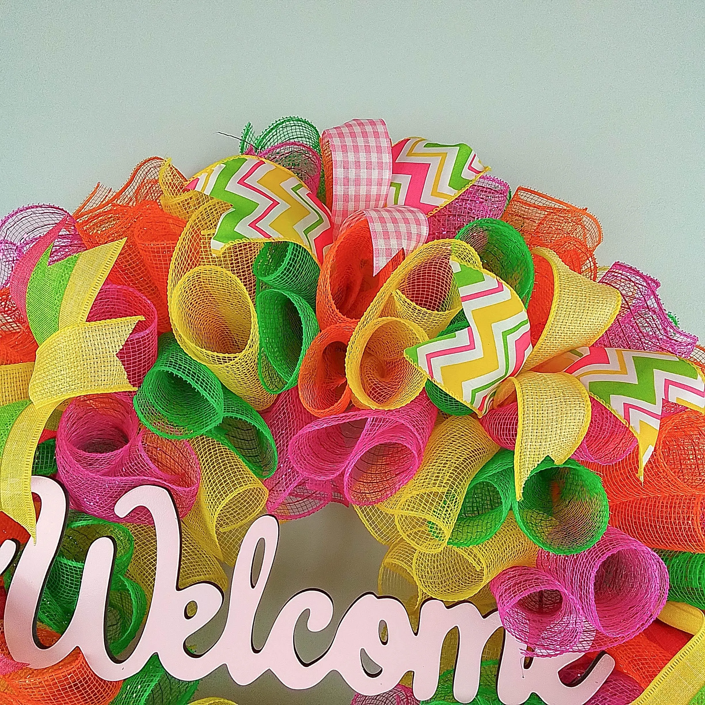 Welcome Summer Door Wreath | Pink Lime Green Yellow