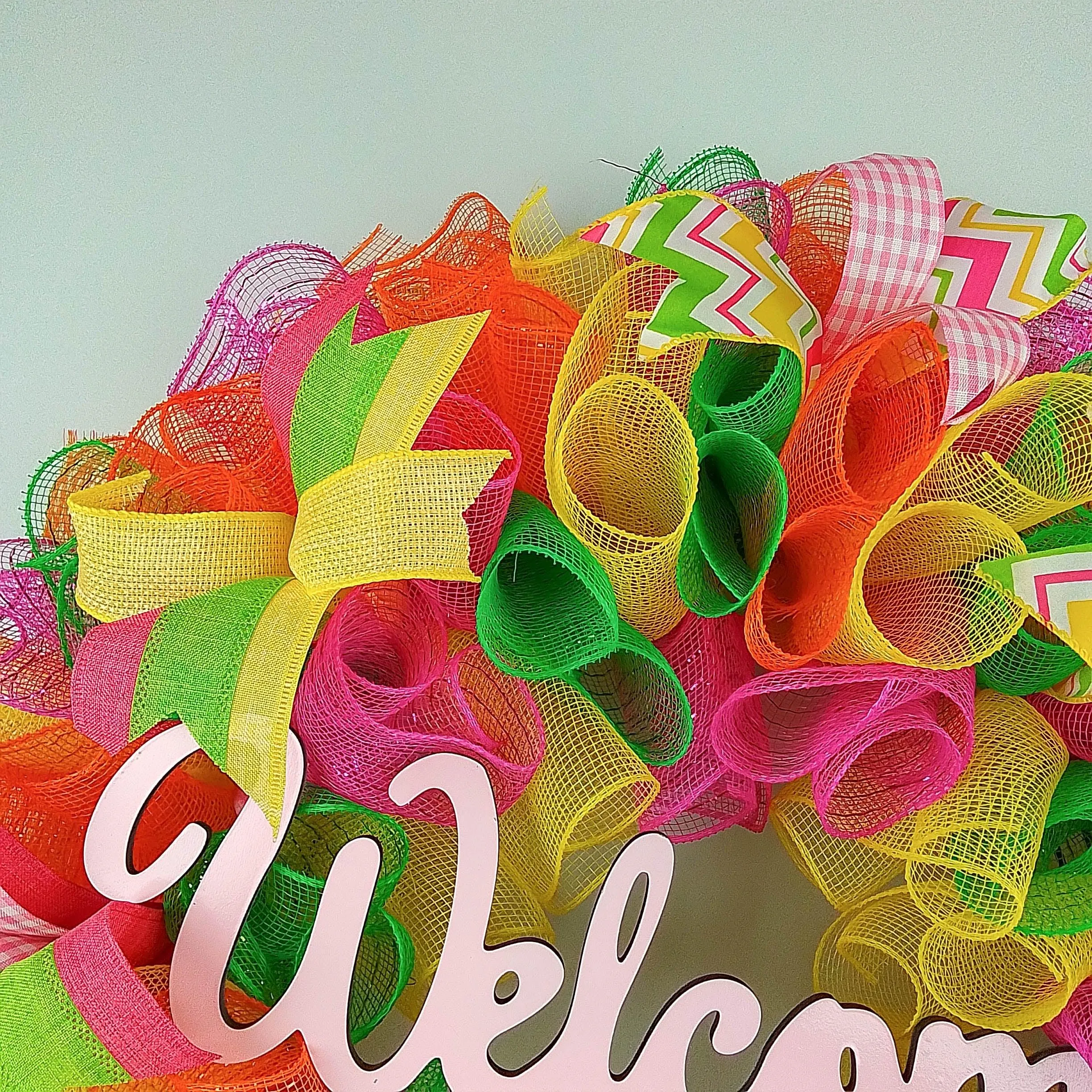 Welcome Summer Door Wreath | Pink Lime Green Yellow