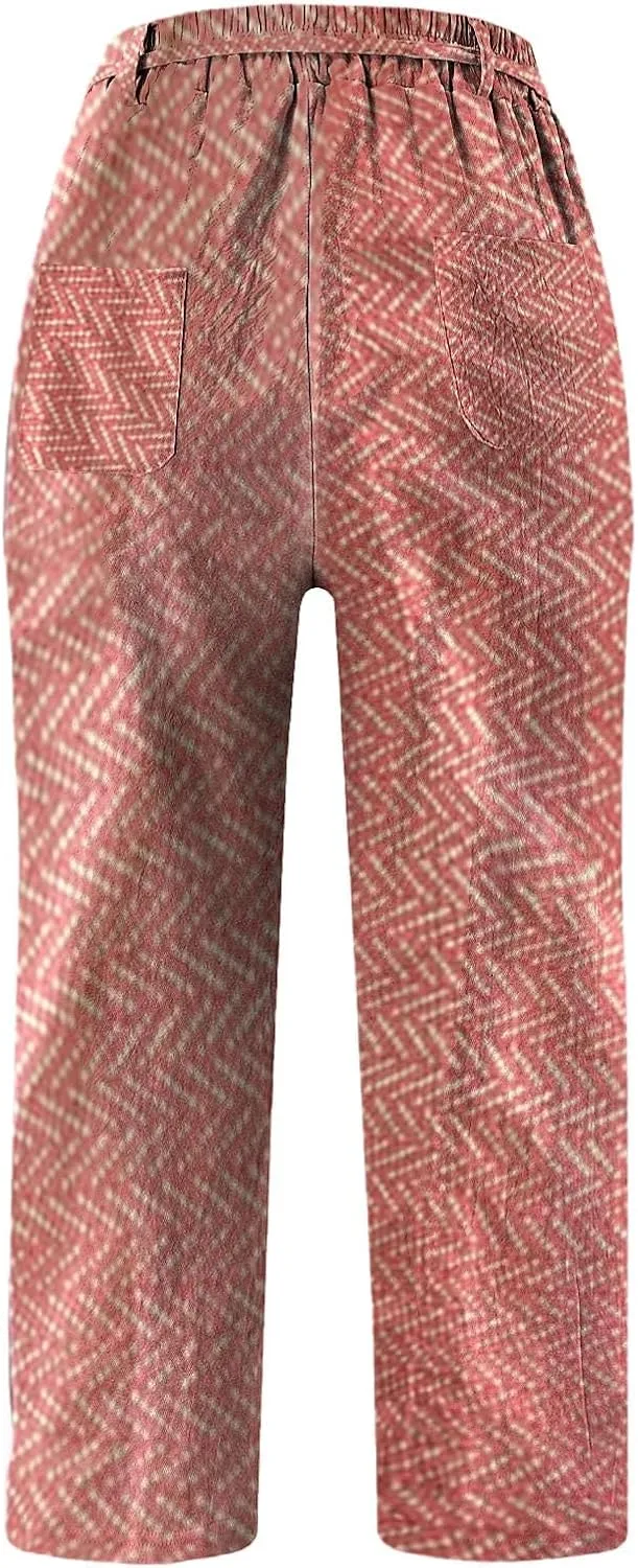 Wide Leg Capri Beach Palazzo Pants Summer Pants for Women,Casual Pants Trendy Pants Baggy Elastic Waist Comfy Trousers
