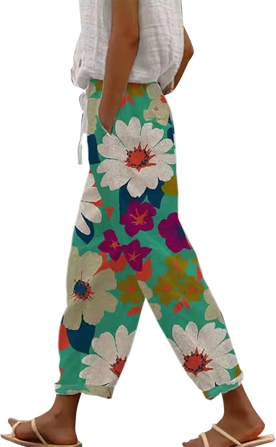 Wide Leg Capri Beach Palazzo Pants Summer Pants for Women,Casual Pants Trendy Pants Baggy Elastic Waist Comfy Trousers