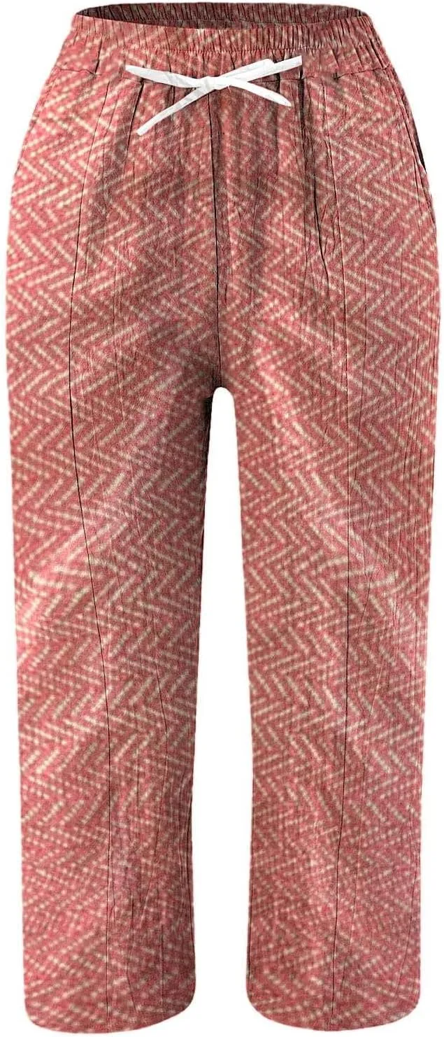Wide Leg Capri Beach Palazzo Pants Summer Pants for Women,Casual Pants Trendy Pants Baggy Elastic Waist Comfy Trousers