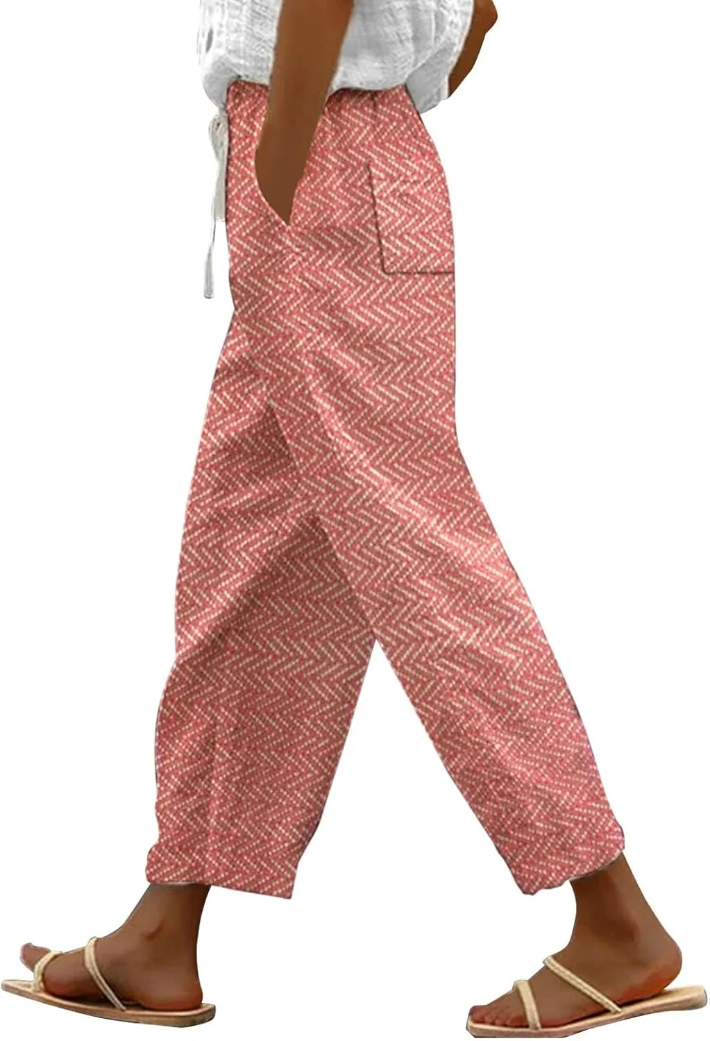 Wide Leg Capri Beach Palazzo Pants Summer Pants for Women,Casual Pants Trendy Pants Baggy Elastic Waist Comfy Trousers