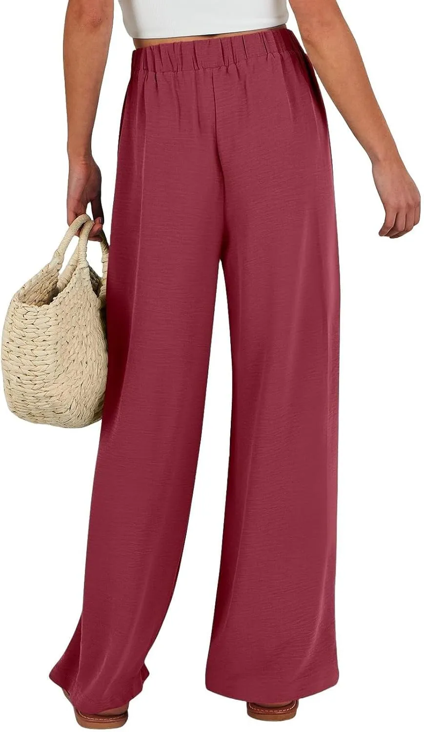 Wide Leg Pants Women Linen Palazzo Trousers High Waisted Front Tie Knot Summer Casual Business Beach Vacation Pants