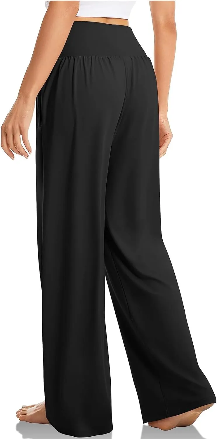 Wide Leg Yoga Pants for Women V Cross High Waisted Leggings Tummy Control Flowy Palazzo Pants with Pockets