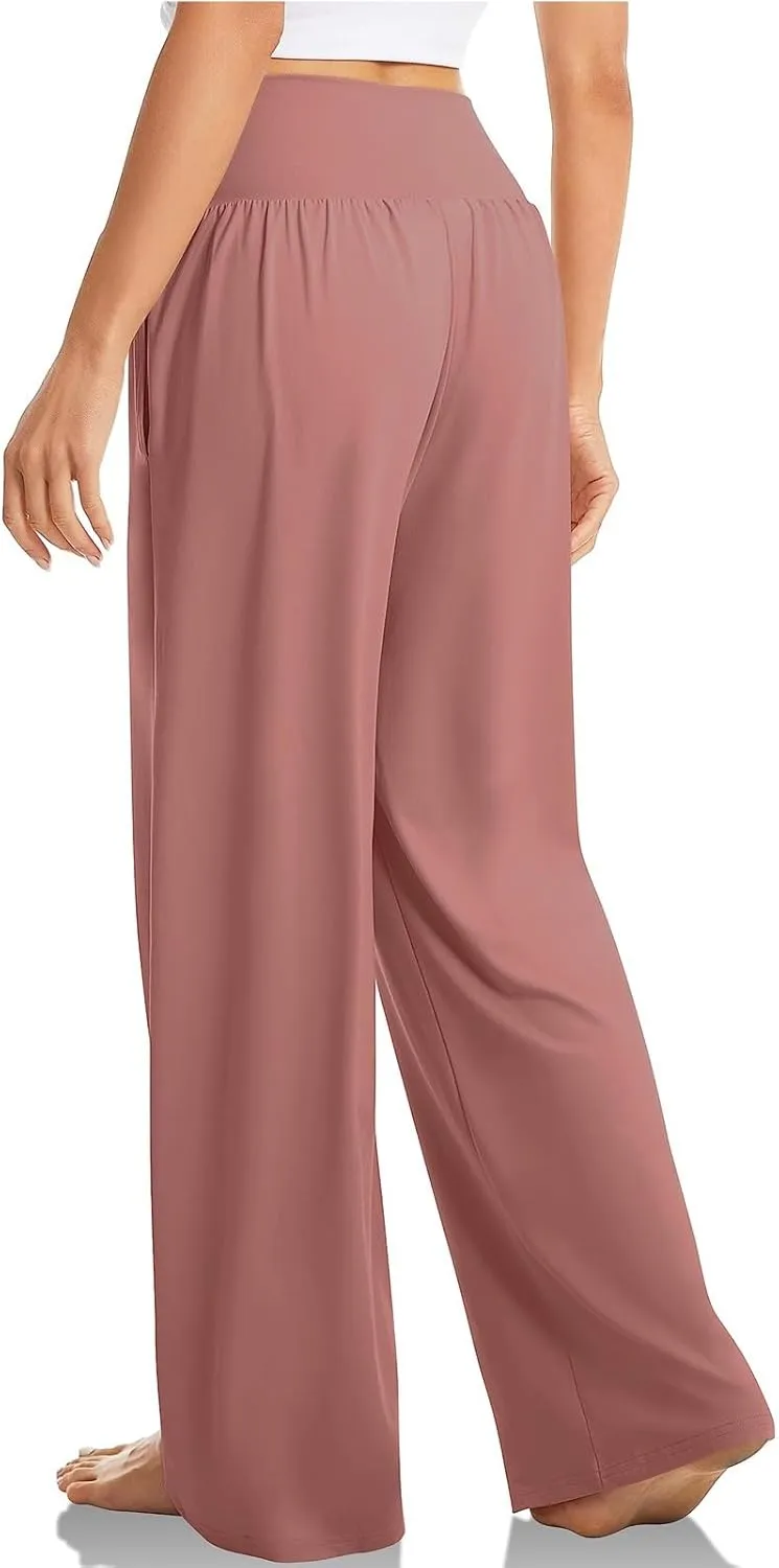 Wide Leg Yoga Pants for Women V Cross High Waisted Leggings Tummy Control Flowy Palazzo Pants with Pockets