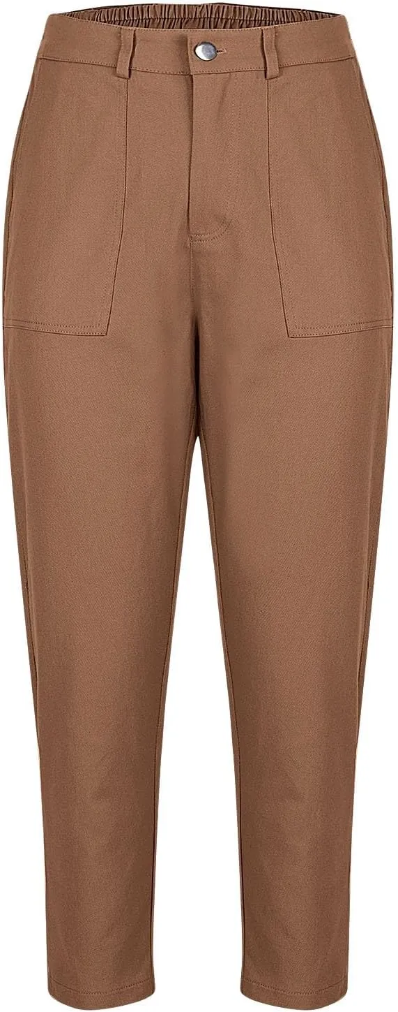 Women Capri Pants Business Casual Loose Trousers with Side Pockets Tapered Loose Fit Pants Hiking Pant