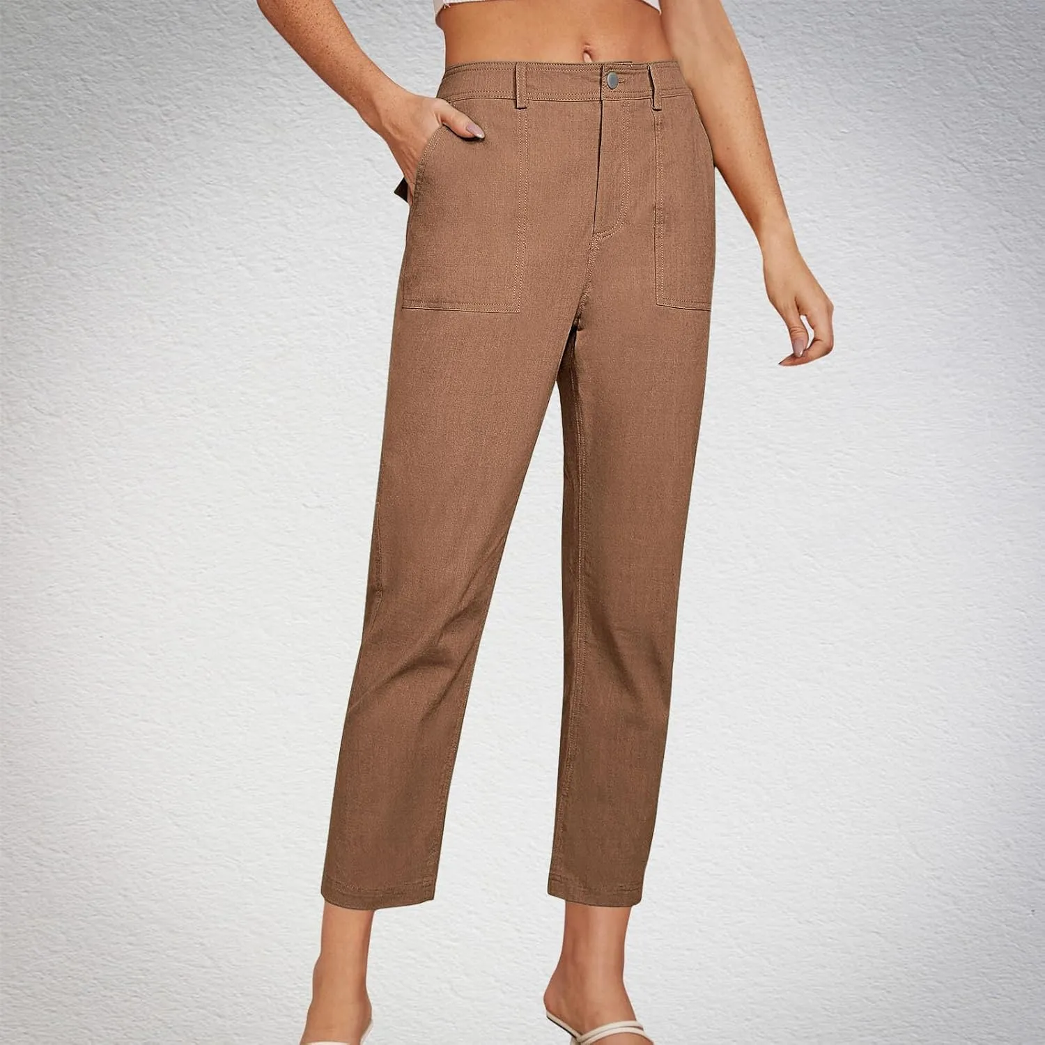 Women Capri Pants Business Casual Loose Trousers with Side Pockets Tapered Loose Fit Pants Hiking Pant