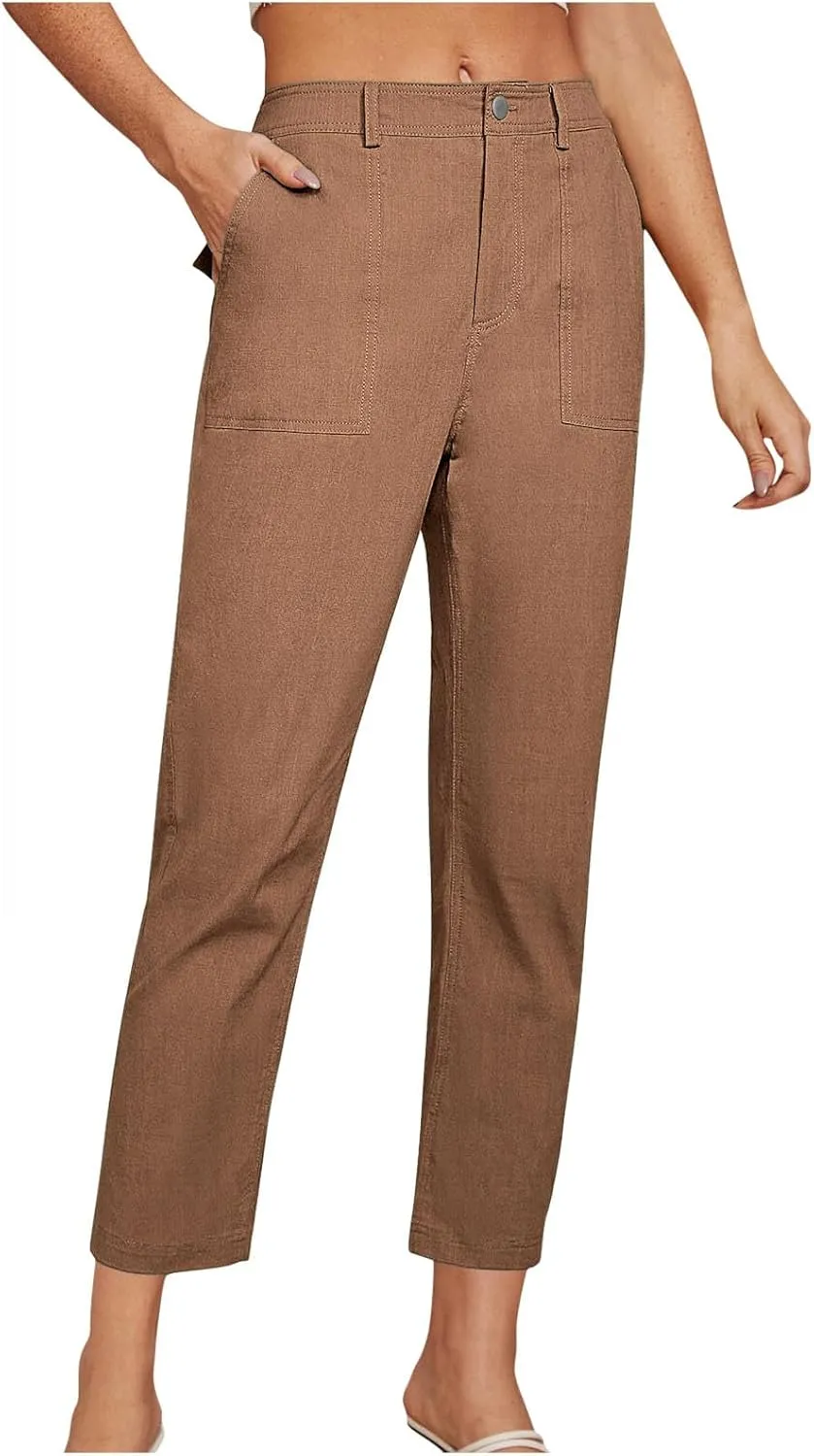 Women Capri Pants Business Casual Loose Trousers with Side Pockets Tapered Loose Fit Pants Hiking Pant