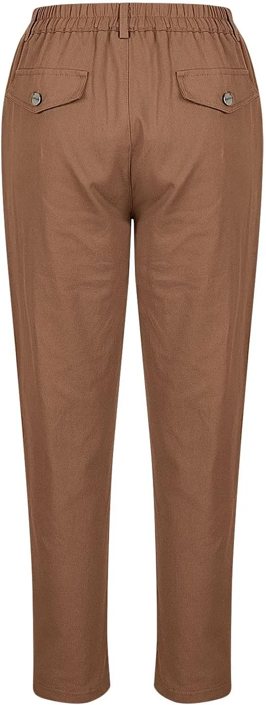 Women Capri Pants Business Casual Loose Trousers with Side Pockets Tapered Loose Fit Pants Hiking Pant