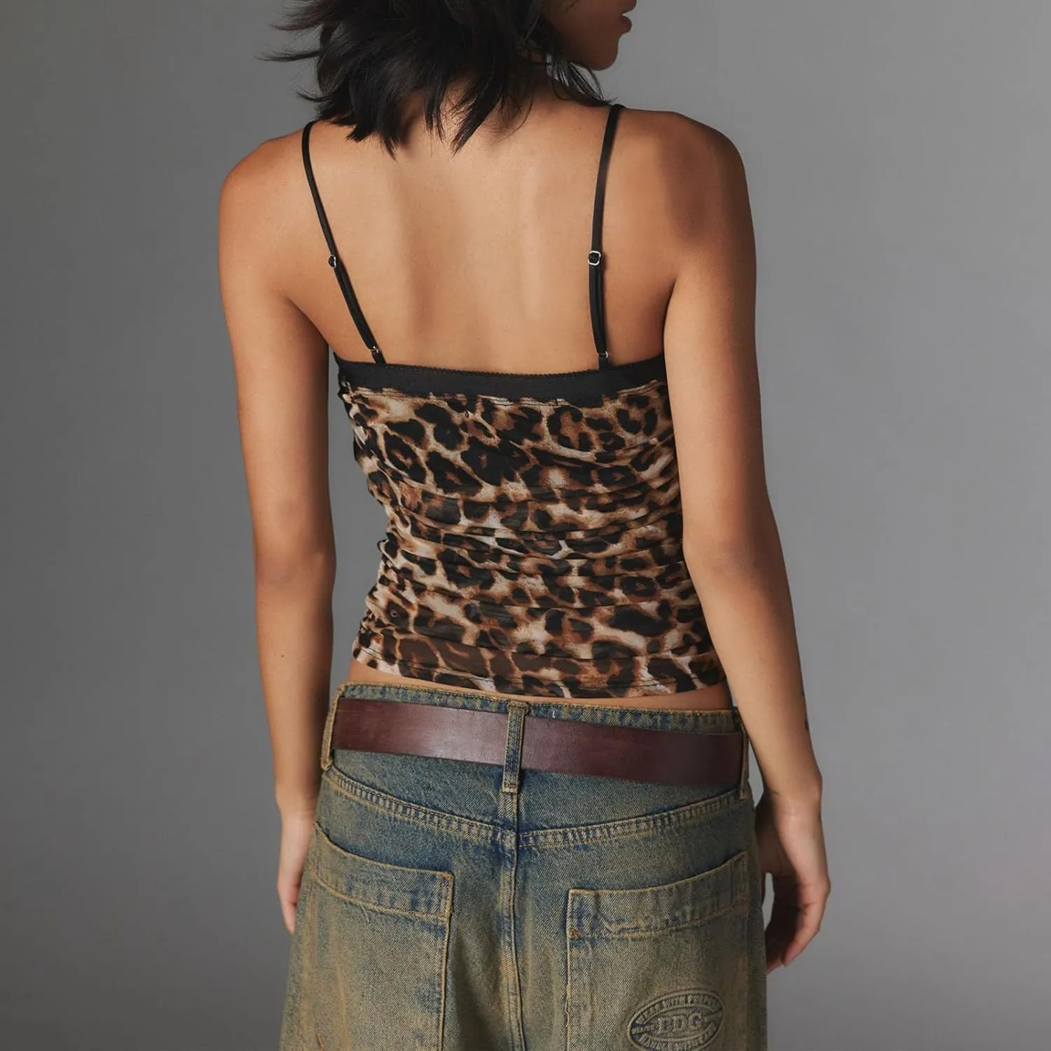 Women Double Layer Mesh Tank Tops Sleeveless Patchwork Strappy Going Out Tops Camisole Y2k Backless Crop Cami Shirts