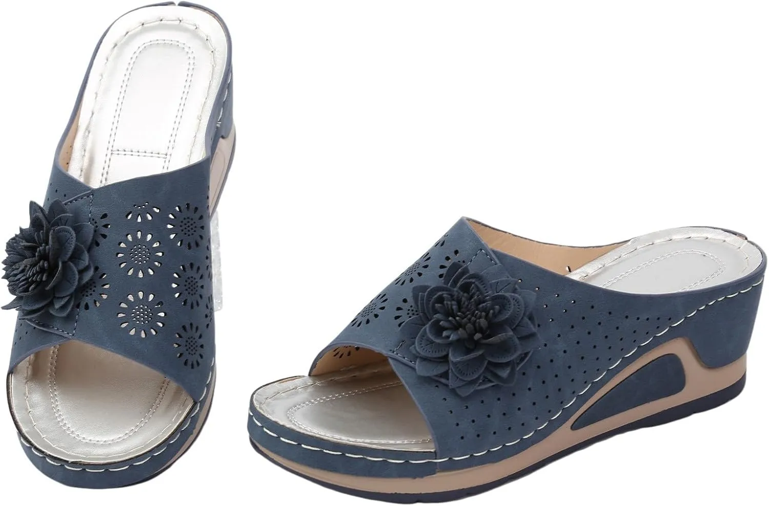 Women Orthopedic Wedge Slippers 2025 Summer Casual Fashion Open Toe Floral Hollow Out Footwear Lightweight Comfortable Bohemian Walking Platform Retro Beach Vacation Sandals