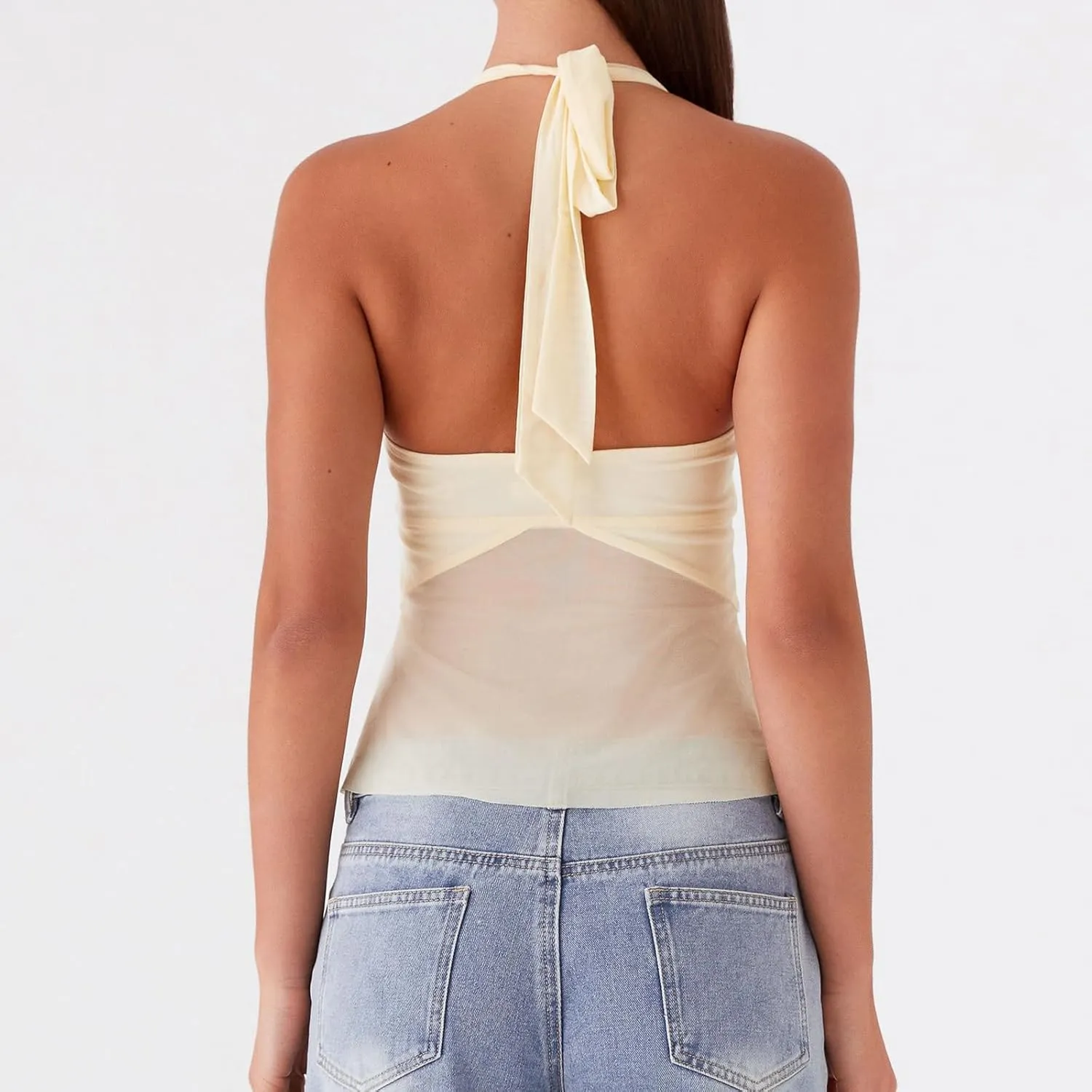 Women Split Front Flowy Halter Top Cowl Neck Deep V Neck Sleeveless Backless Going Out Tops Y2k Summer Club Party