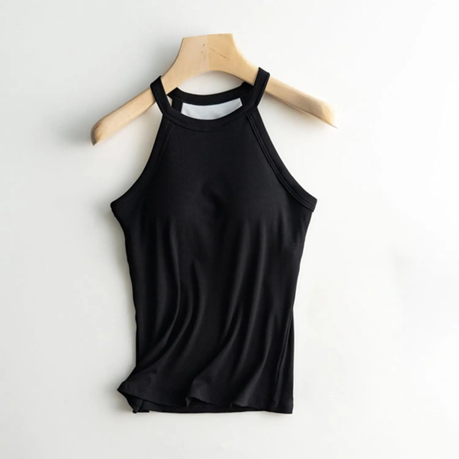Women Tank Tops with Built in Bras Casual Basic Racerback Ribbed Shirts Sleeveless High Neck Slim Fit Tops