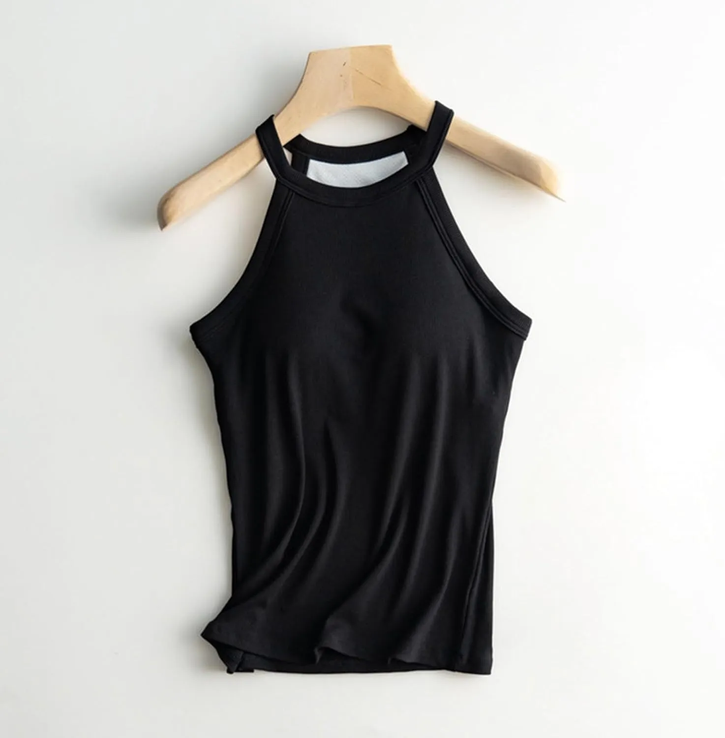 Women Tank Tops with Built in Bras Casual Basic Racerback Ribbed Shirts Sleeveless High Neck Slim Fit Tops