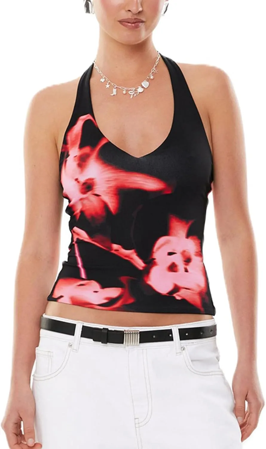 Women Y2K Floral Print Tank Tops Spaghetti Strap Slim Fit Crop Camisole Vintage Aesthetic Sleeveless Tops Streetwear