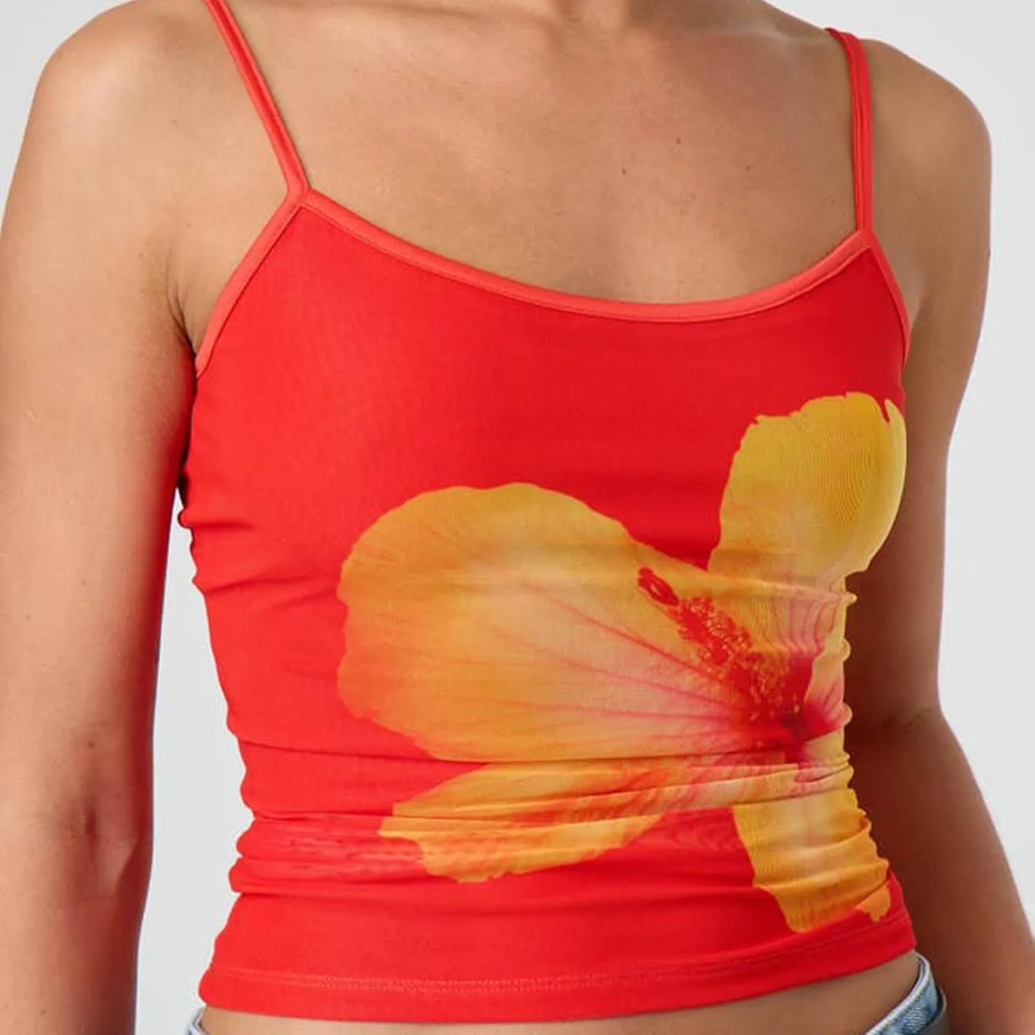 Women Y2K Floral Print Tank Tops Spaghetti Strap Slim Fit Crop Camisole Vintage Aesthetic Sleeveless Tops Streetwear