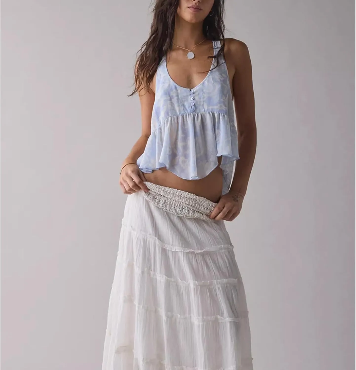 Women Y2K Halter Flowy Tank Tops Sexy Sleeveless Split Front Tie Up Mesh Cami Shirt Cute Summer Going Out Beach Top