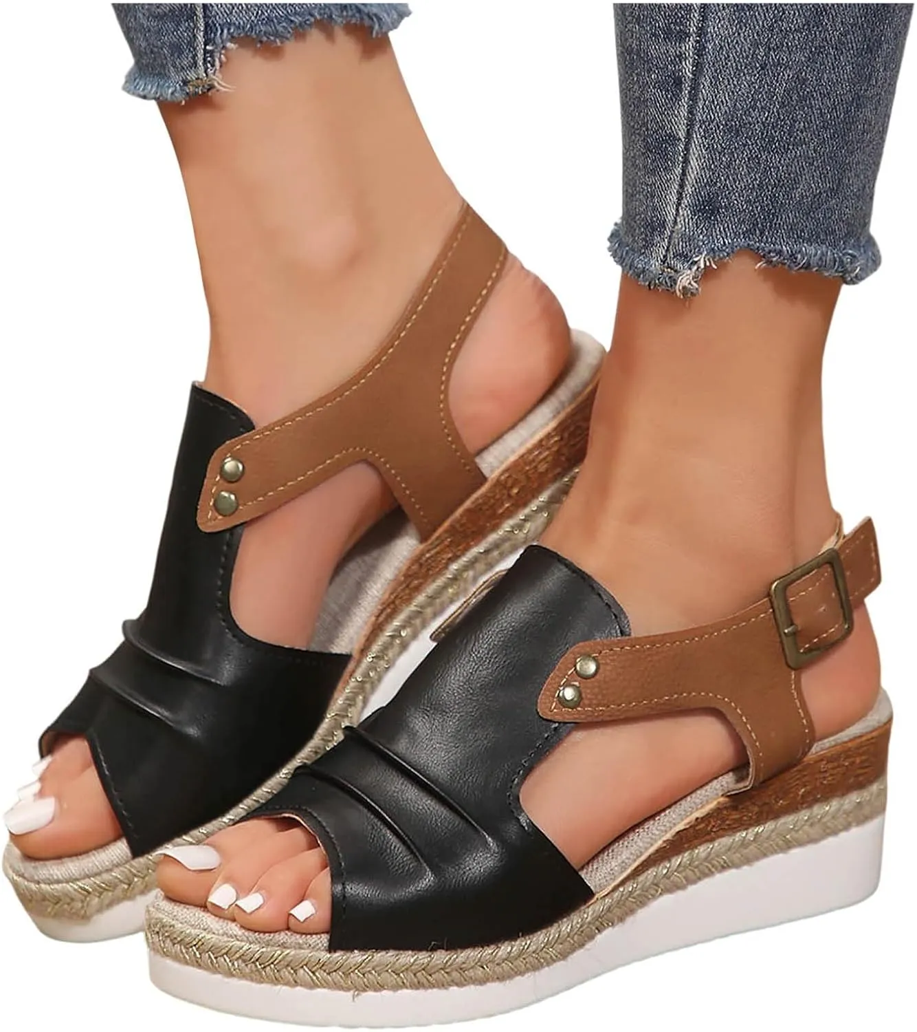 Women's 2025 Summer Orthopedic Platform Wedge Sandals Open Toe Side Hollow Out Casual Fashion Slingback Shoe Espadrilles Beach Bohemian Wide Width Walking Slip on Ankle Adjustable Strap Sandal