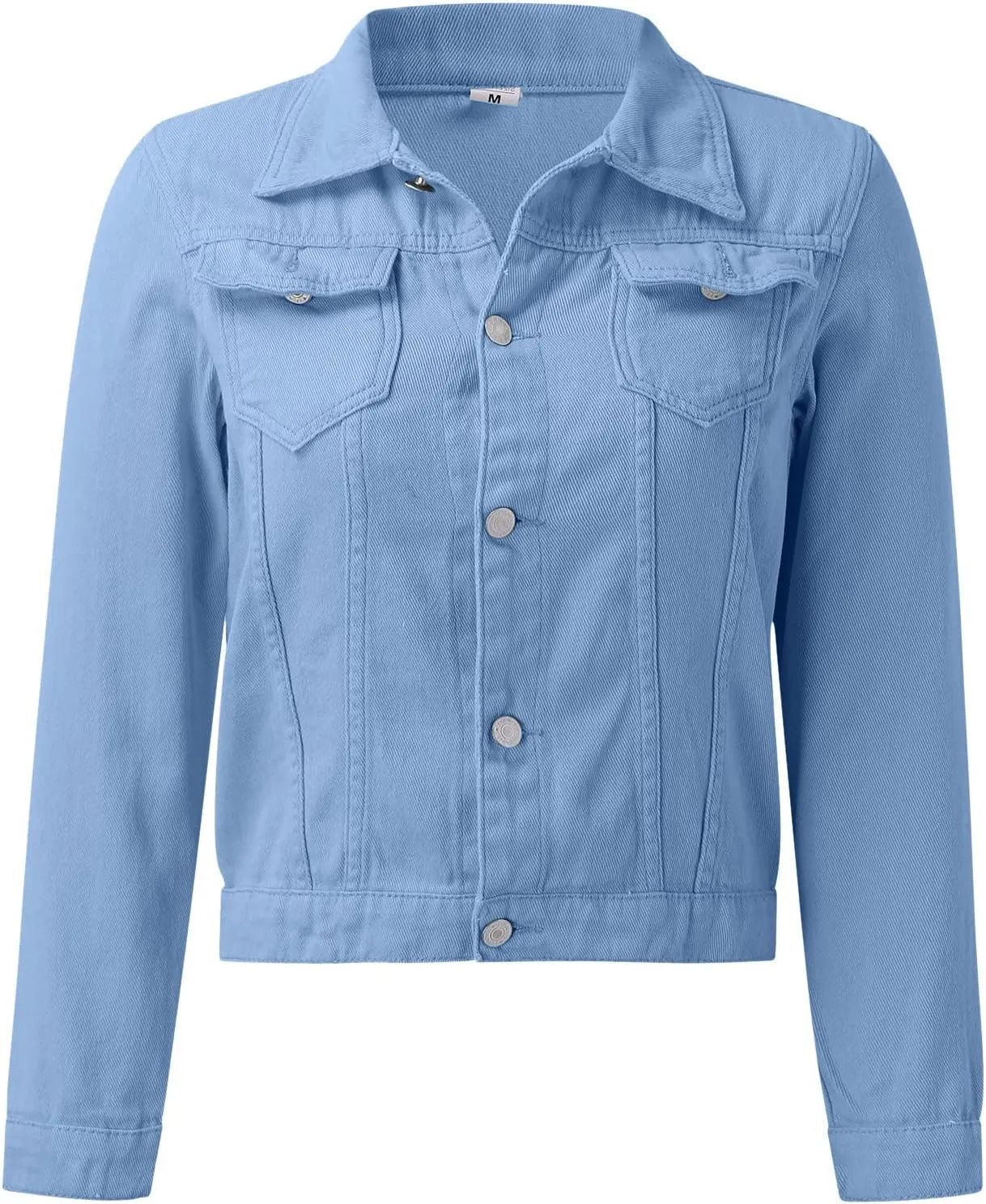 Women's Basic Solid Color Button Down Denim With Pockets Denim Coat Little Denim Jacket