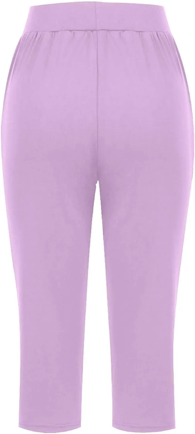 Womens Capri Pajama Pants Sleep Capris Cropped Lounge Bottoms Summer Wide Leg Crop Pants Loose Comfy Yoga Jogger Capri Pants